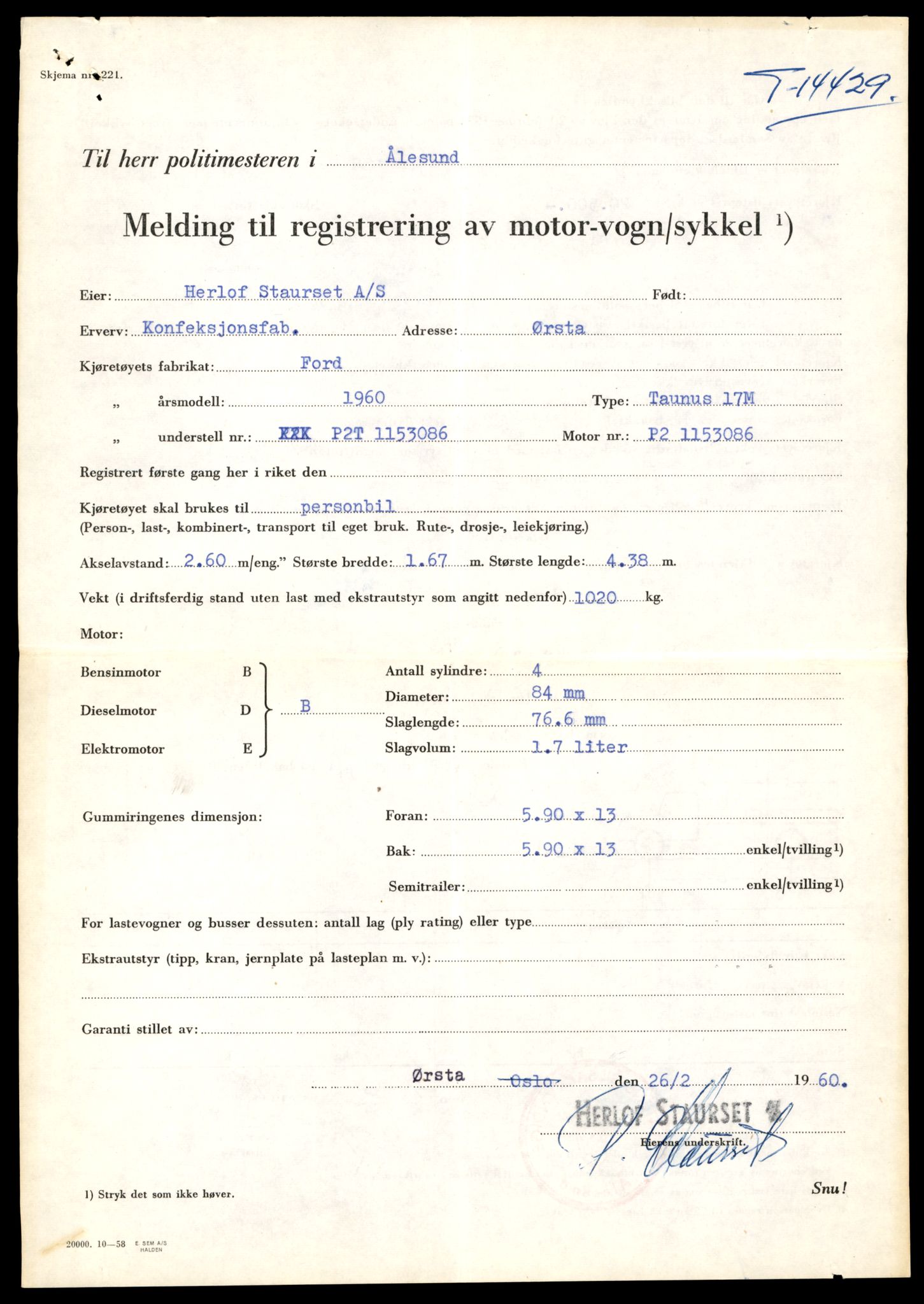 Møre og Romsdal vegkontor - Ålesund trafikkstasjon, AV/SAT-A-4099/F/Fe/L0045: Registreringskort for kjøretøy T 14320 - T 14444, 1927-1998, s. 2773
