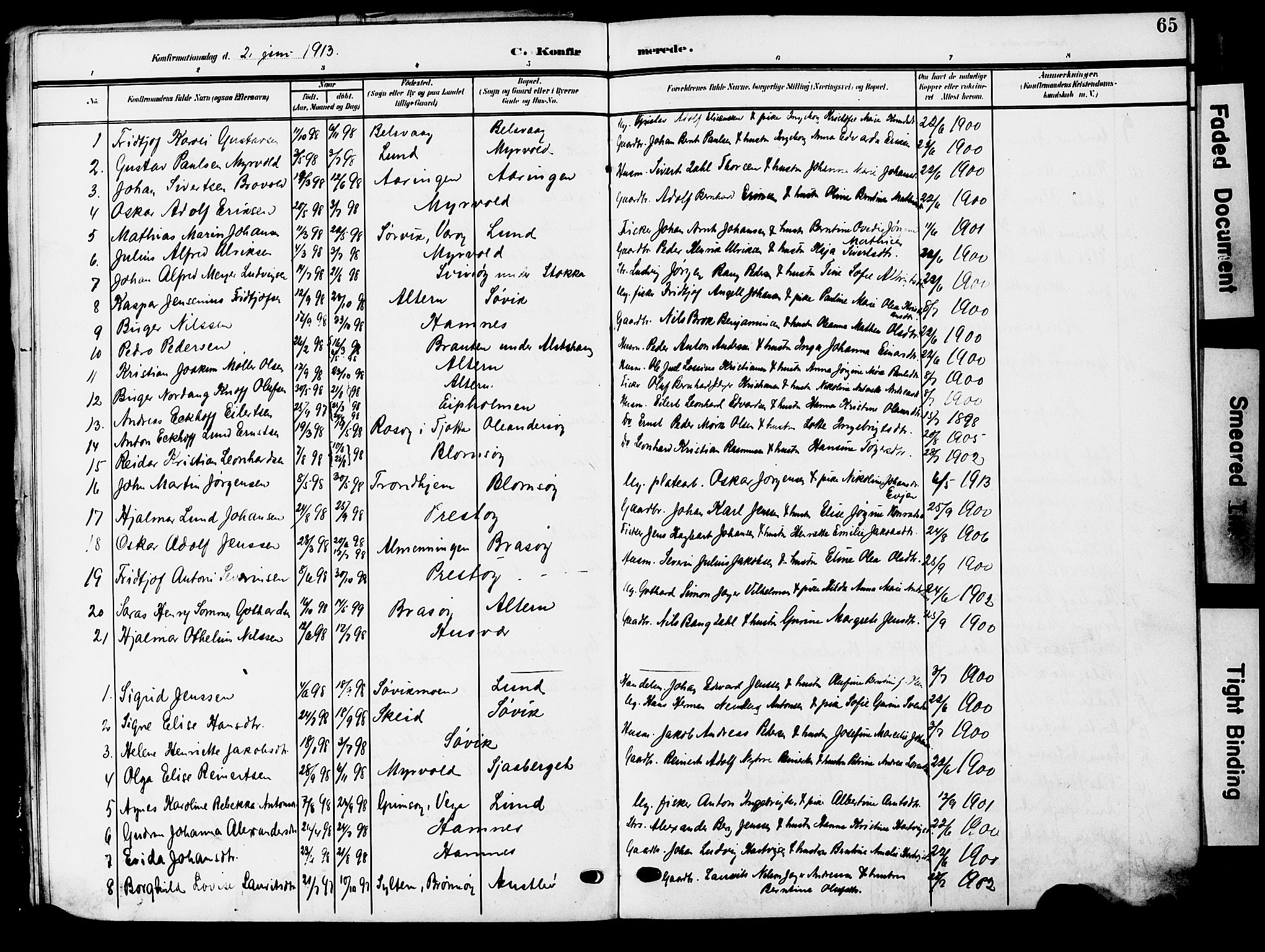 Ministerialprotokoller, klokkerbøker og fødselsregistre - Nordland, SAT/A-1459/830/L0464: Klokkerbok nr. 830C06, 1906-1925, s. 65