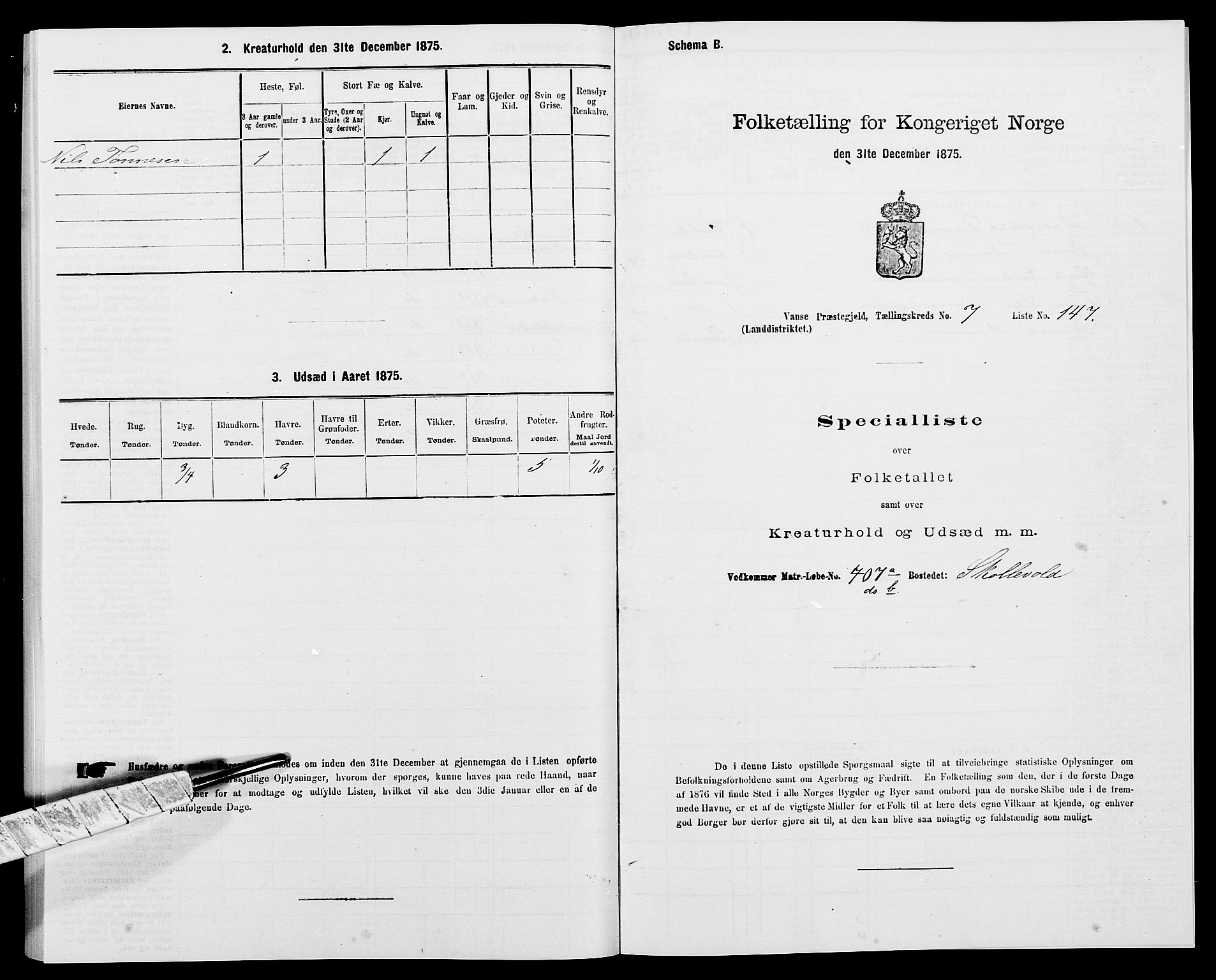 SAK, Folketelling 1875 for 1041L Vanse prestegjeld, Vanse sokn og Farsund landsokn, 1875, s. 1471