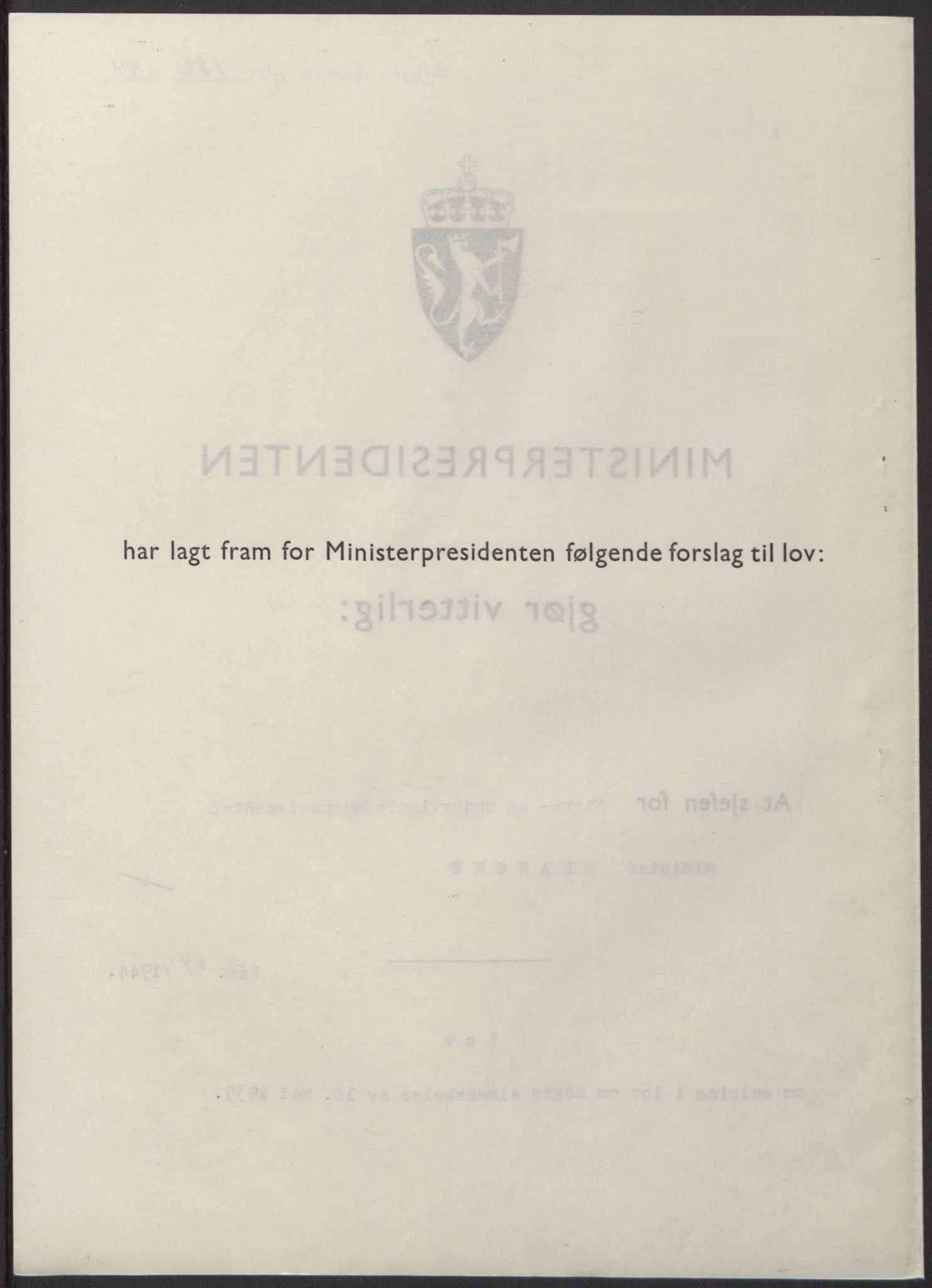 NS-administrasjonen 1940-1945 (Statsrådsekretariatet, de kommisariske statsråder mm), RA/S-4279/D/Db/L0100: Lover, 1944, s. 304