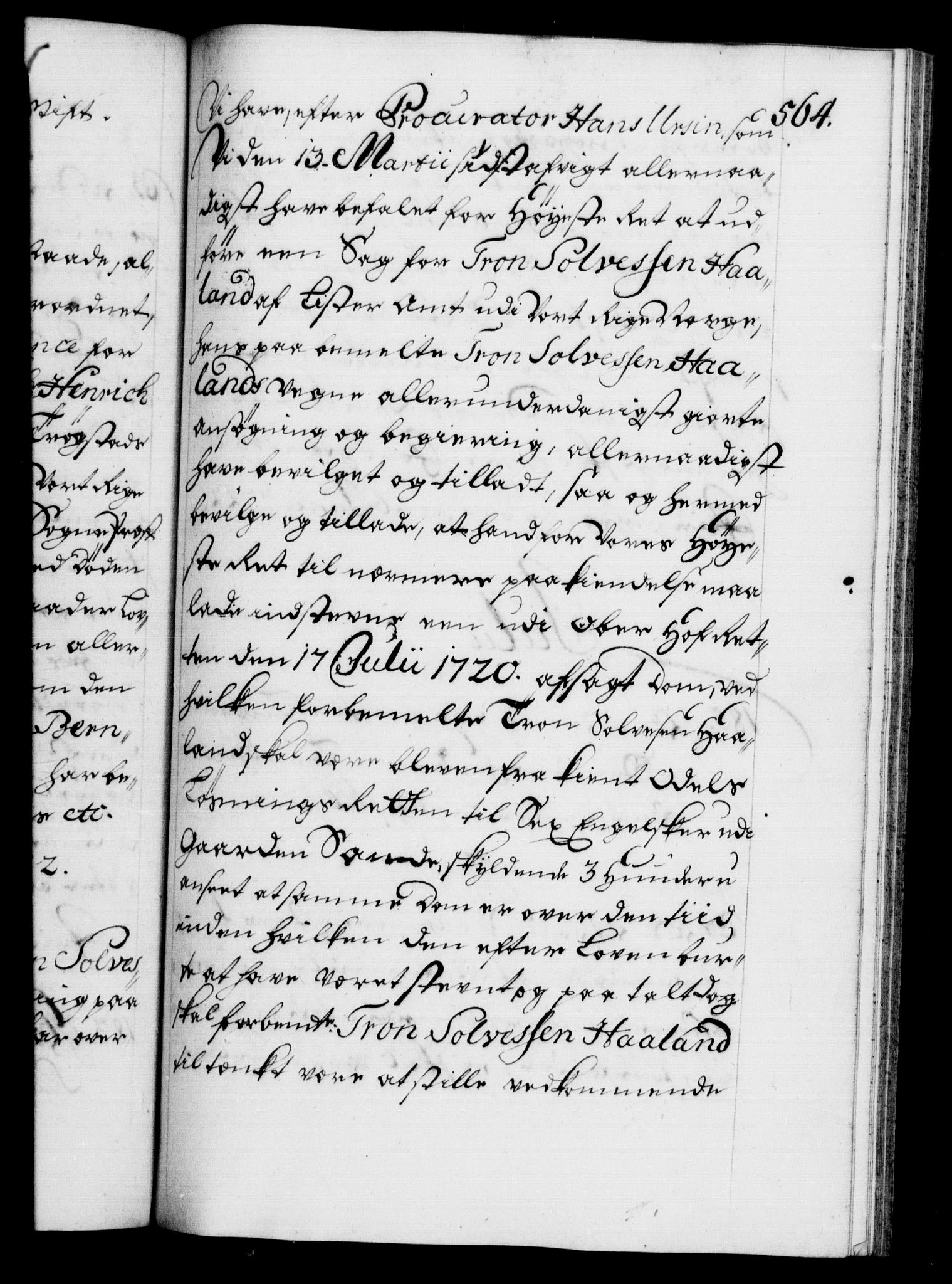 Danske Kanselli 1572-1799, RA/EA-3023/F/Fc/Fca/Fcaa/L0023: Norske registre, 1720-1722, s. 564a