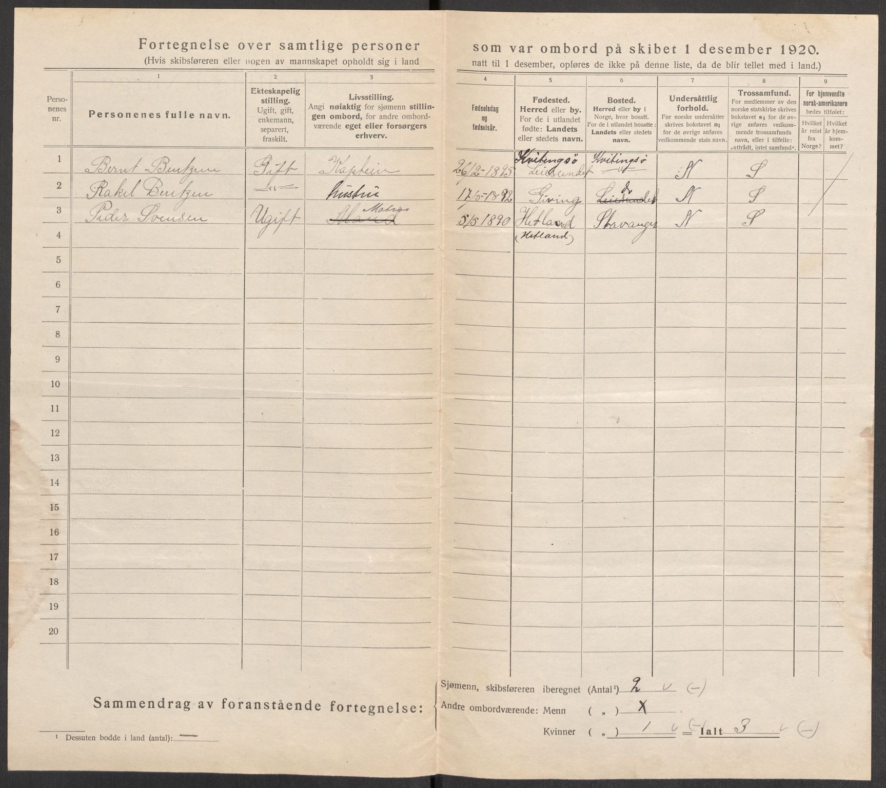 SAST, Folketelling 1920 for 1102 Sandnes ladested, 1920, s. 8172