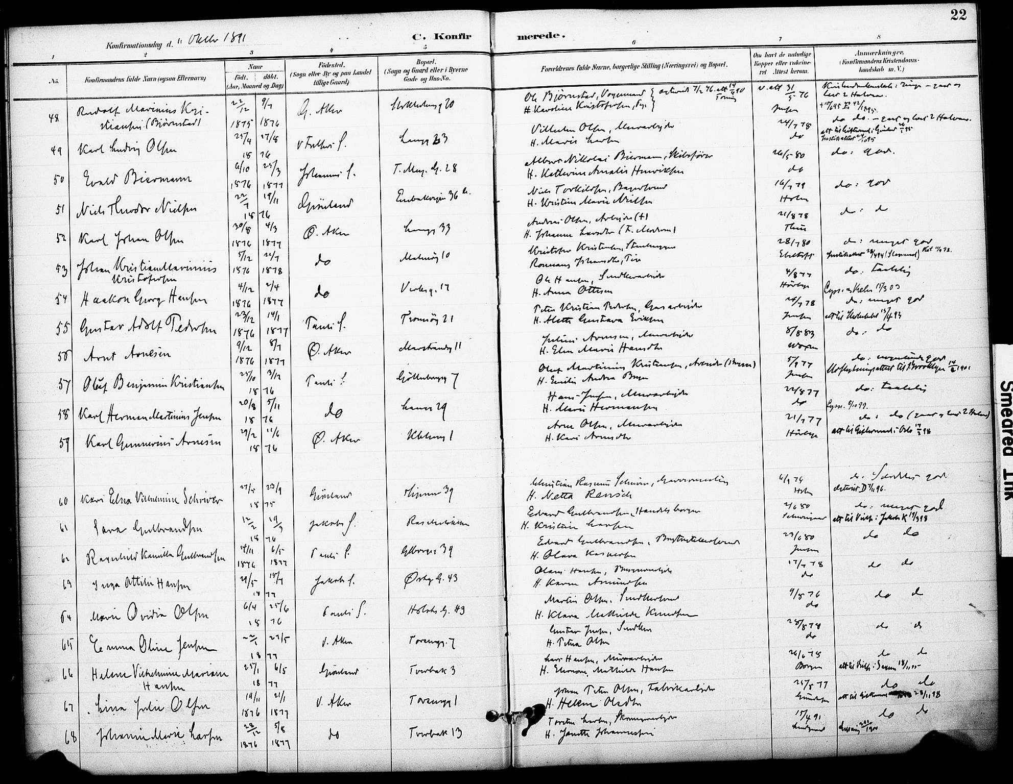Petrus prestekontor Kirkebøker, AV/SAO-A-10872/F/Fa/L0006: Ministerialbok nr. 6, 1889-1908, s. 22