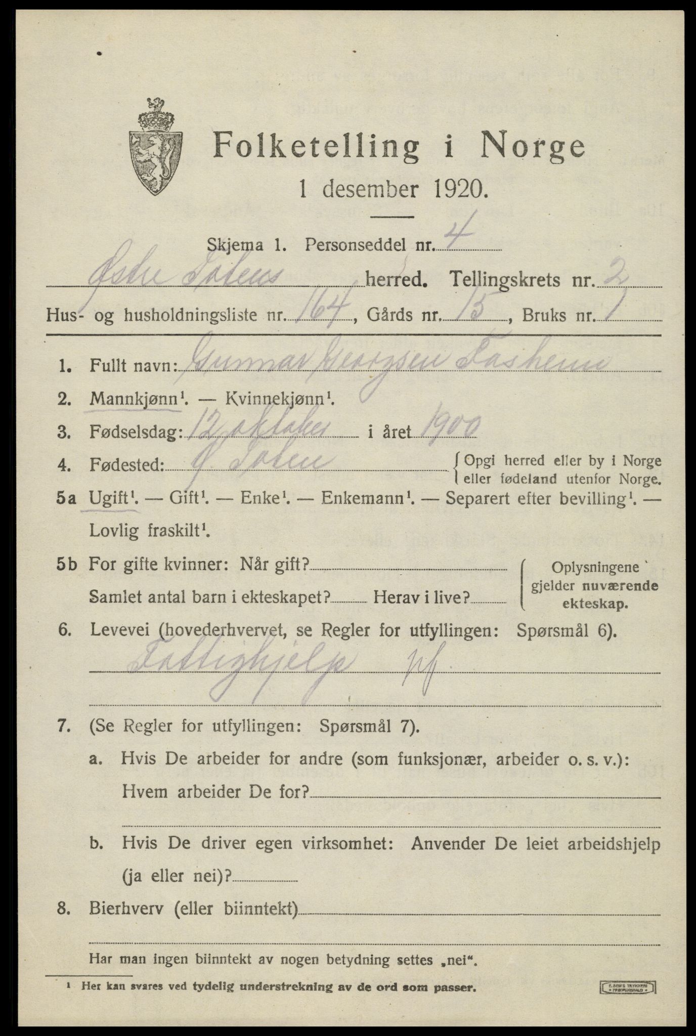 SAH, Folketelling 1920 for 0528 Østre Toten herred, 1920, s. 6102