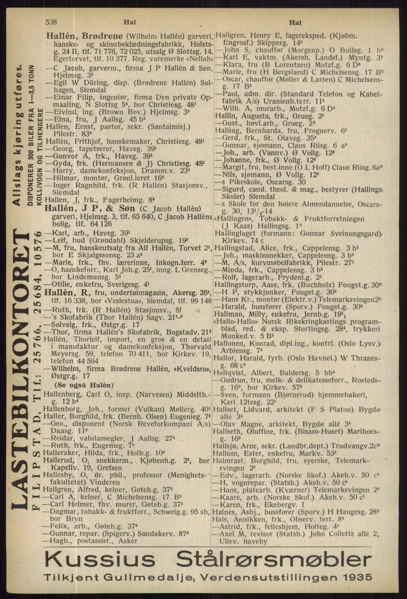 Kristiania/Oslo adressebok, PUBL/-, 1936, s. 538