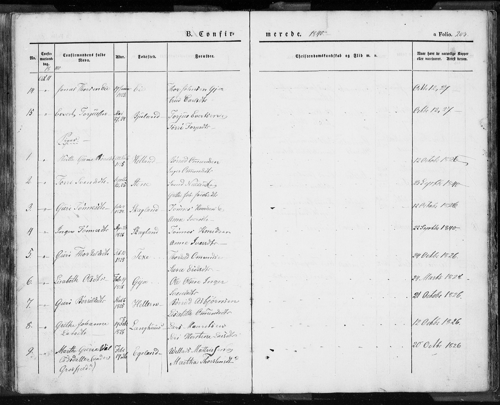 Lund sokneprestkontor, SAST/A-101809/S06/L0007: Ministerialbok nr. A 7.1, 1833-1854, s. 203