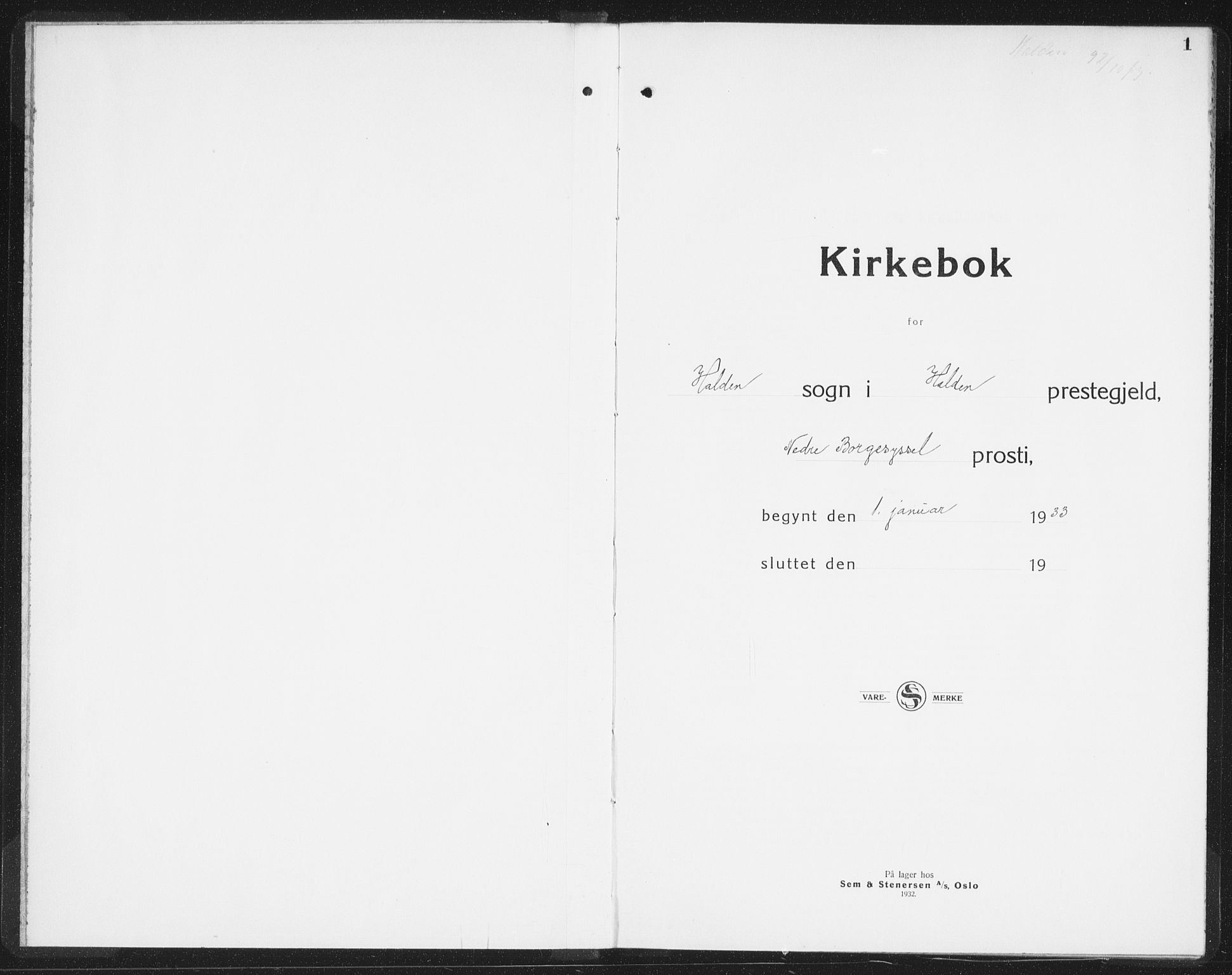 Halden prestekontor Kirkebøker, SAO/A-10909/F/Fb/L0002: Ministerialbok nr. II 2, 1933-1942, s. 1