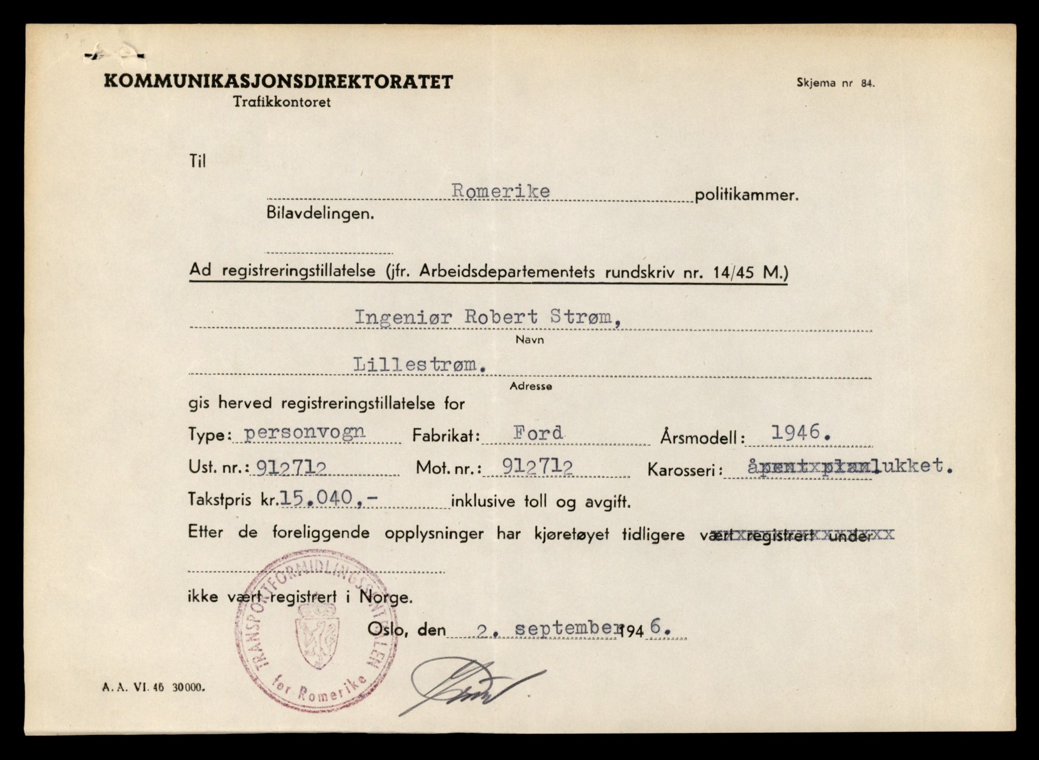 Møre og Romsdal vegkontor - Ålesund trafikkstasjon, SAT/A-4099/F/Fe/L0003: Registreringskort for kjøretøy T 232 - T 340, 1927-1998, s. 3104