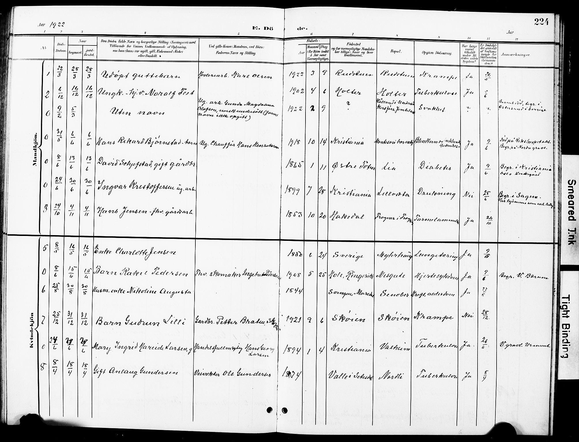 Nittedal prestekontor Kirkebøker, AV/SAO-A-10365a/G/Ga/L0003: Klokkerbok nr. I 3, 1902-1929, s. 224