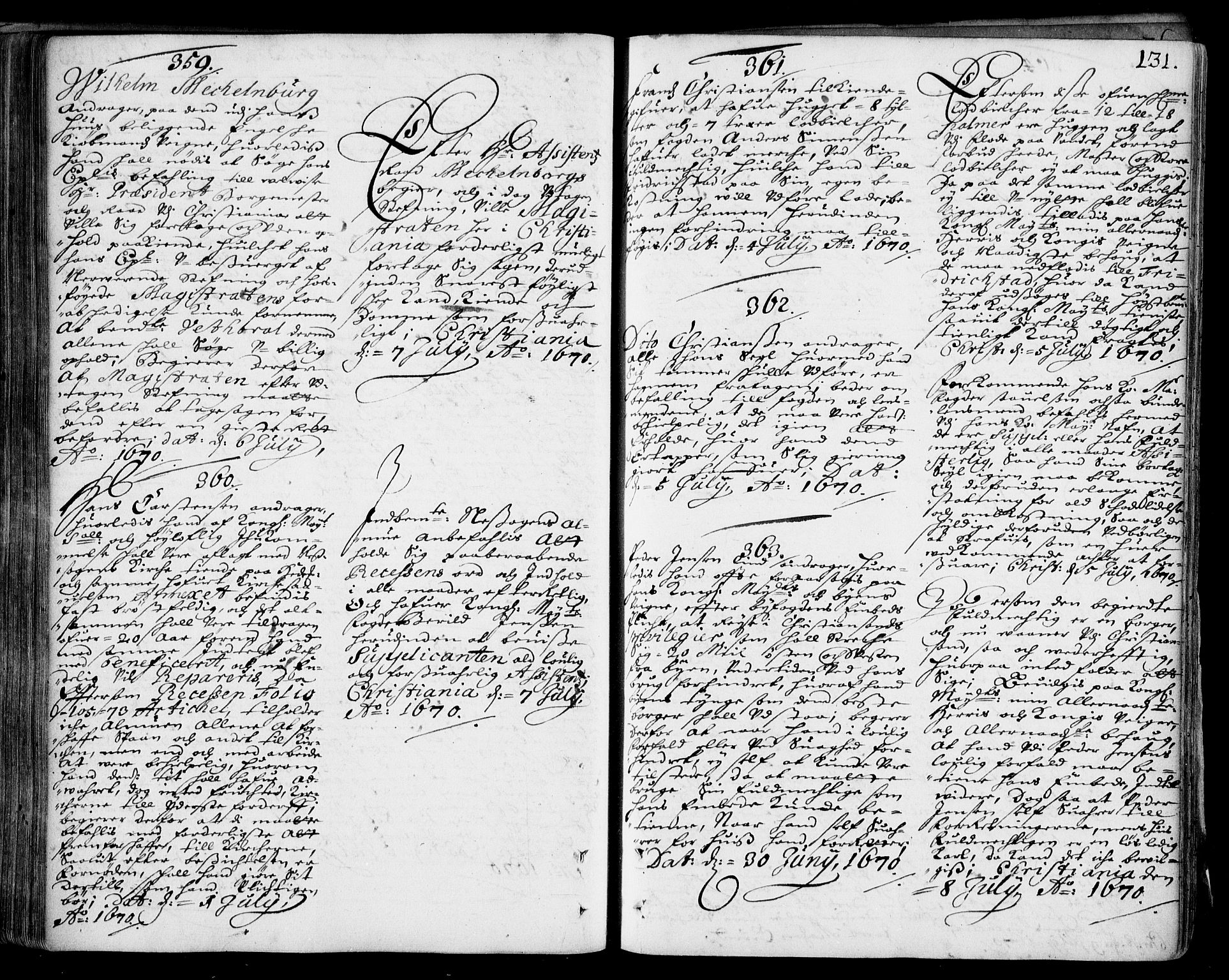 Stattholderembetet 1572-1771, RA/EA-2870/Ad/L0002: Supplikasjons- og resolusjonsprotokoll, 1669-1671, s. 130b-131a