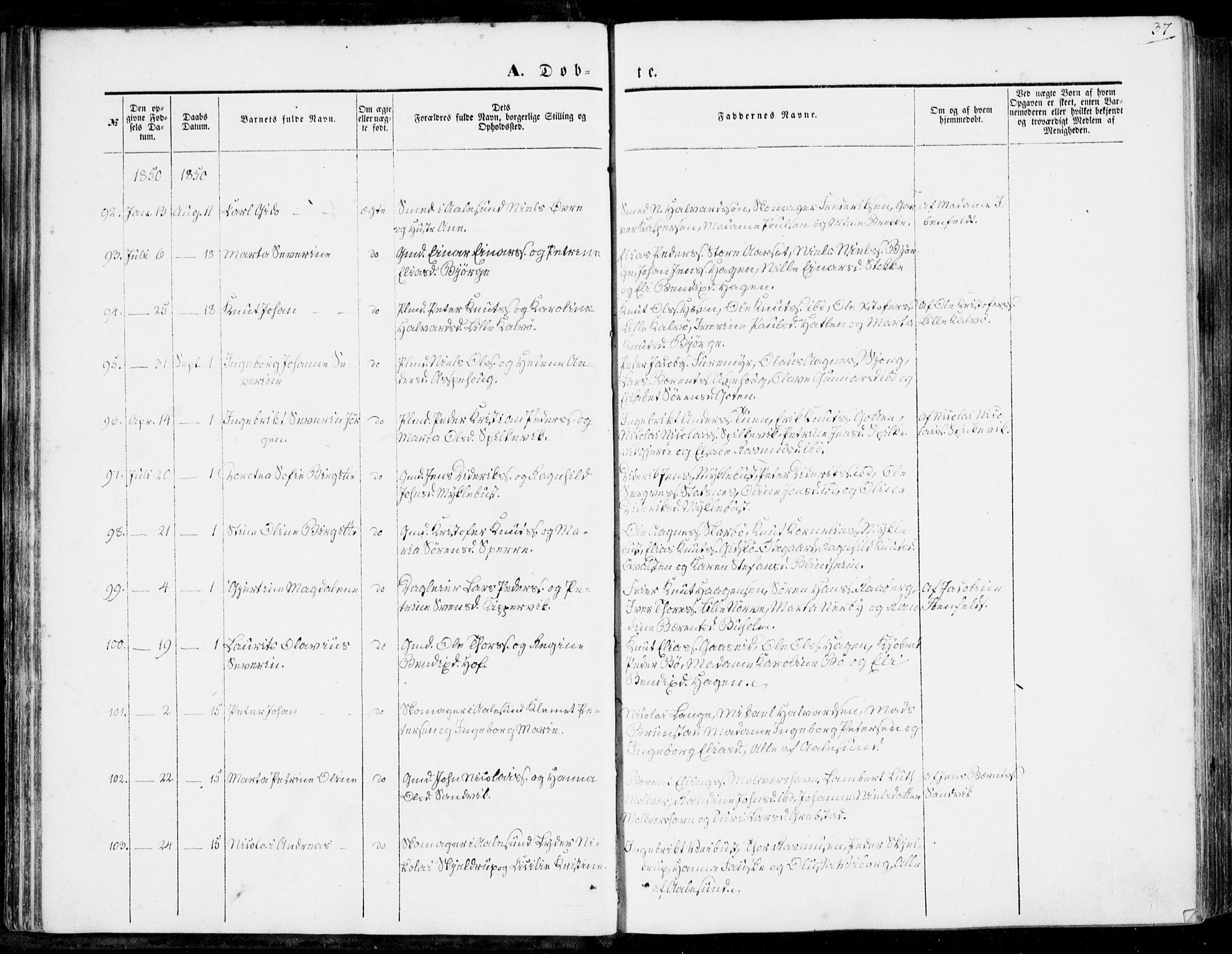 Ministerialprotokoller, klokkerbøker og fødselsregistre - Møre og Romsdal, AV/SAT-A-1454/528/L0397: Ministerialbok nr. 528A08, 1848-1858, s. 37