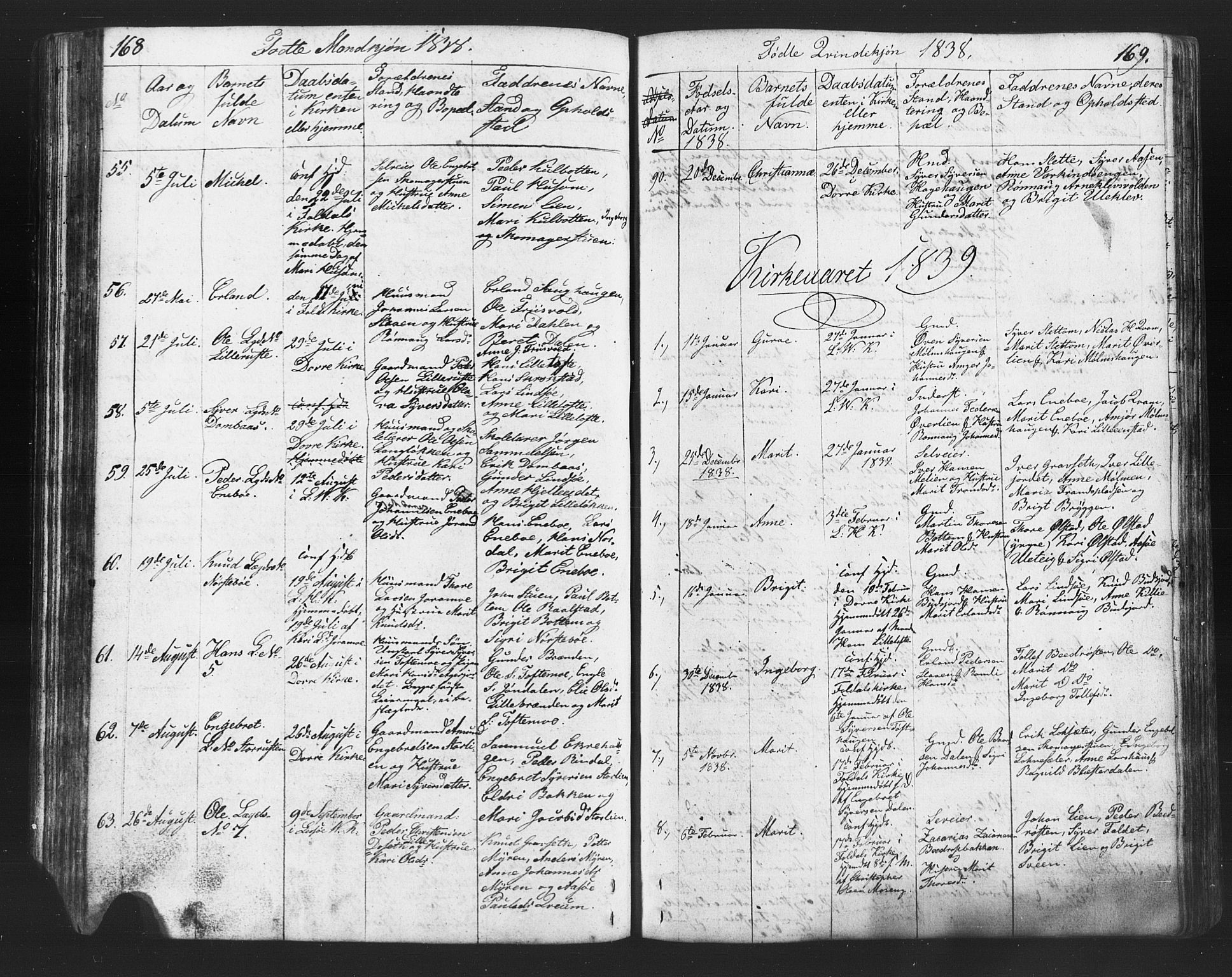 Lesja prestekontor, AV/SAH-PREST-068/H/Ha/Hab/L0002: Klokkerbok nr. 2, 1832-1850, s. 168-169