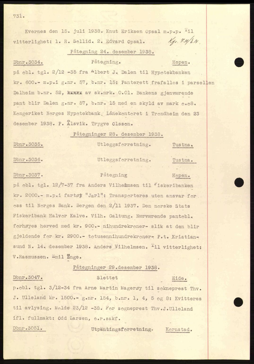 Nordmøre sorenskriveri, SAT/A-4132/1/2/2Ca: Pantebok nr. C80, 1936-1939, Dagboknr: 3034/1938