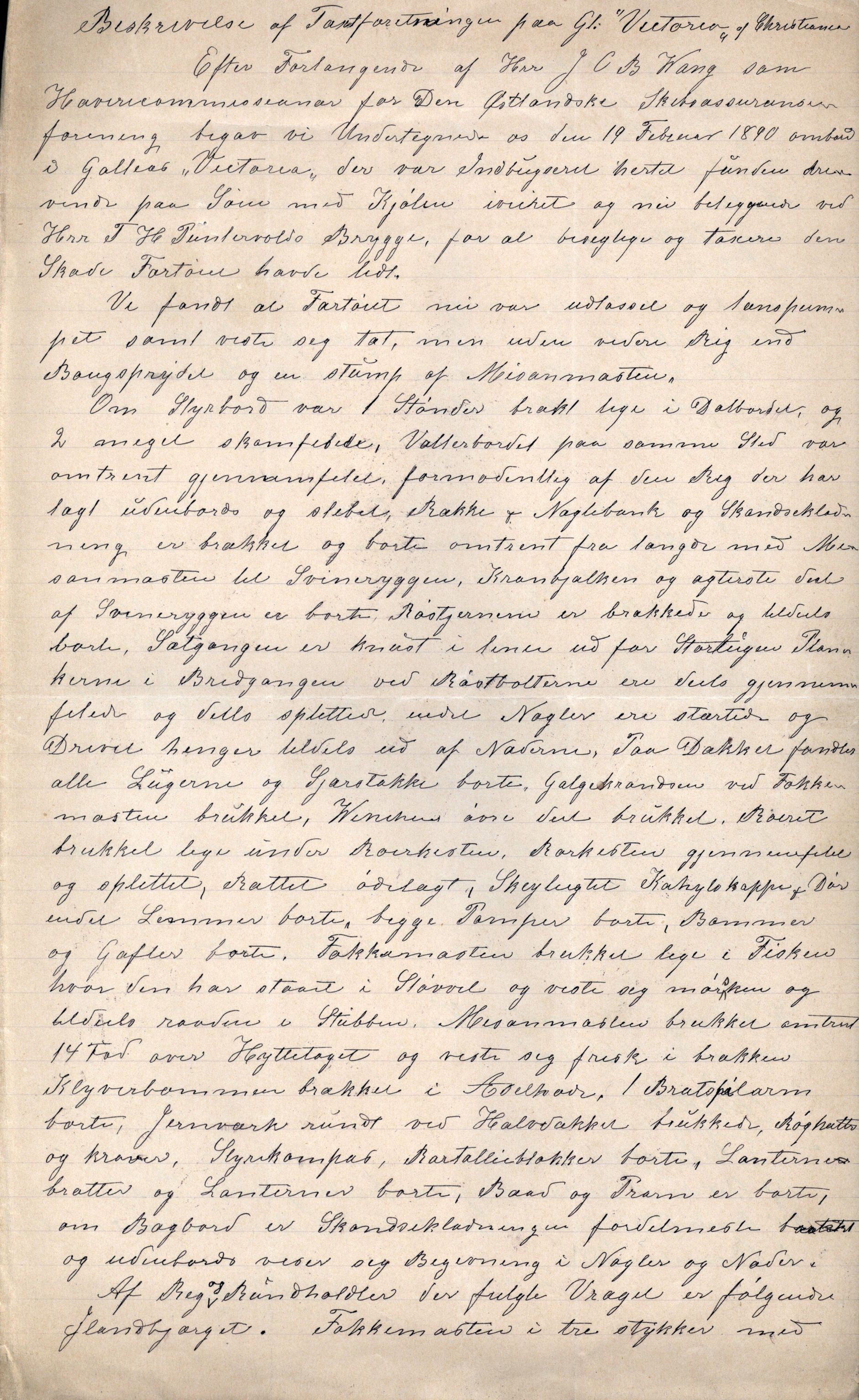 Pa 63 - Østlandske skibsassuranceforening, VEMU/A-1079/G/Ga/L0025/0002: Havaridokumenter / Victoria, St. Petersburg, Windsor, 1890, s. 2