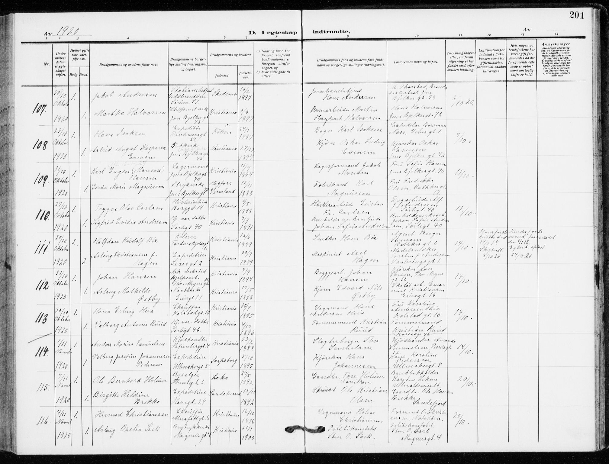 Kampen prestekontor Kirkebøker, AV/SAO-A-10853/F/Fa/L0013: Ministerialbok nr. I 13, 1917-1922, s. 201
