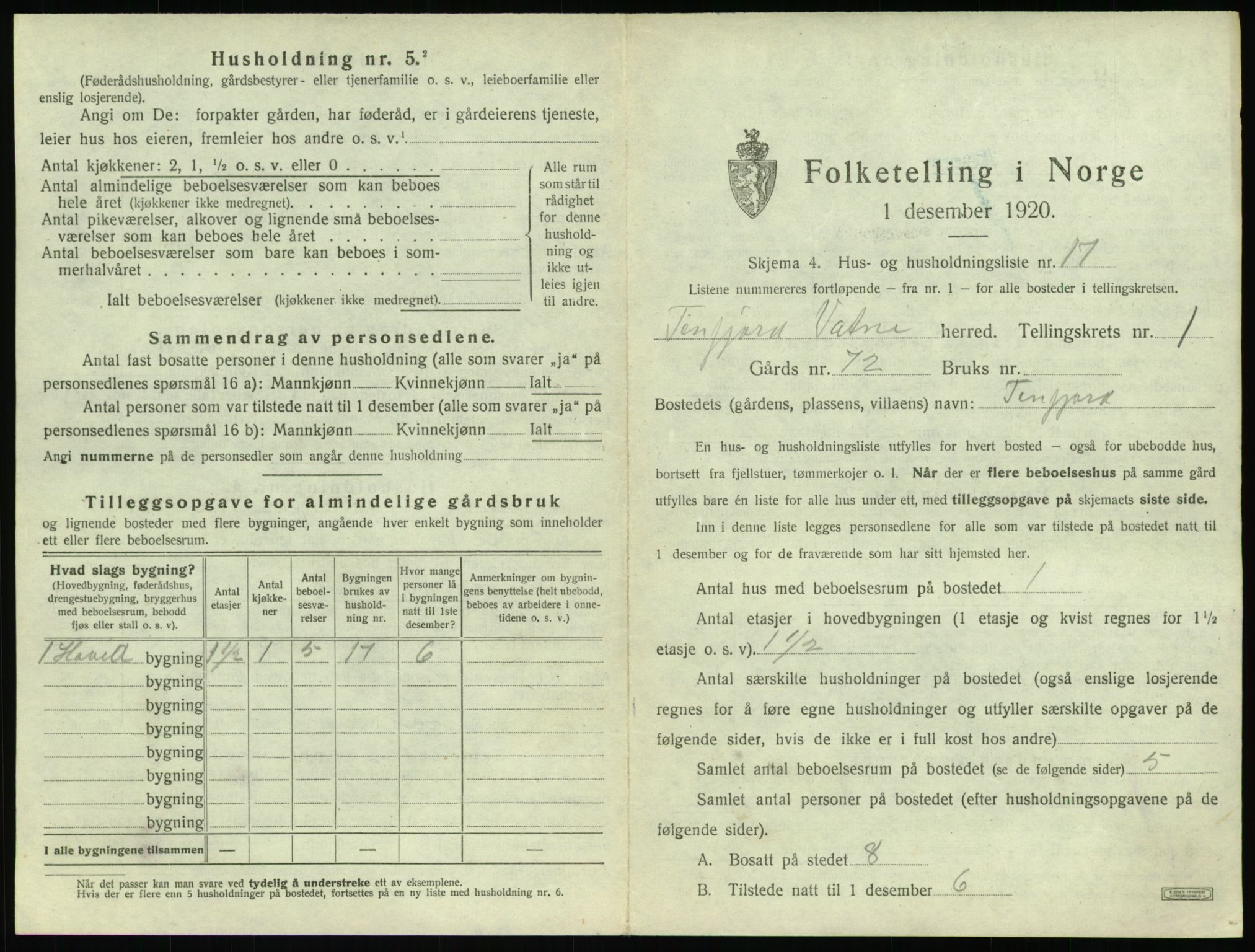 SAT, Folketelling 1920 for 1530 Vatne herred, 1920, s. 72