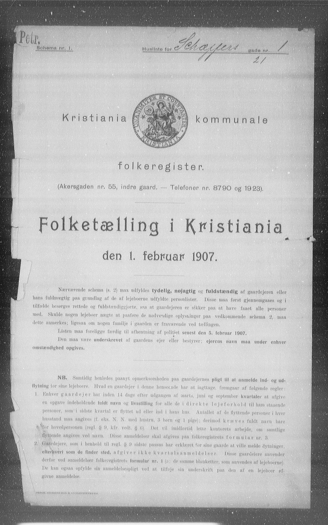 OBA, Kommunal folketelling 1.2.1907 for Kristiania kjøpstad, 1907, s. 47457