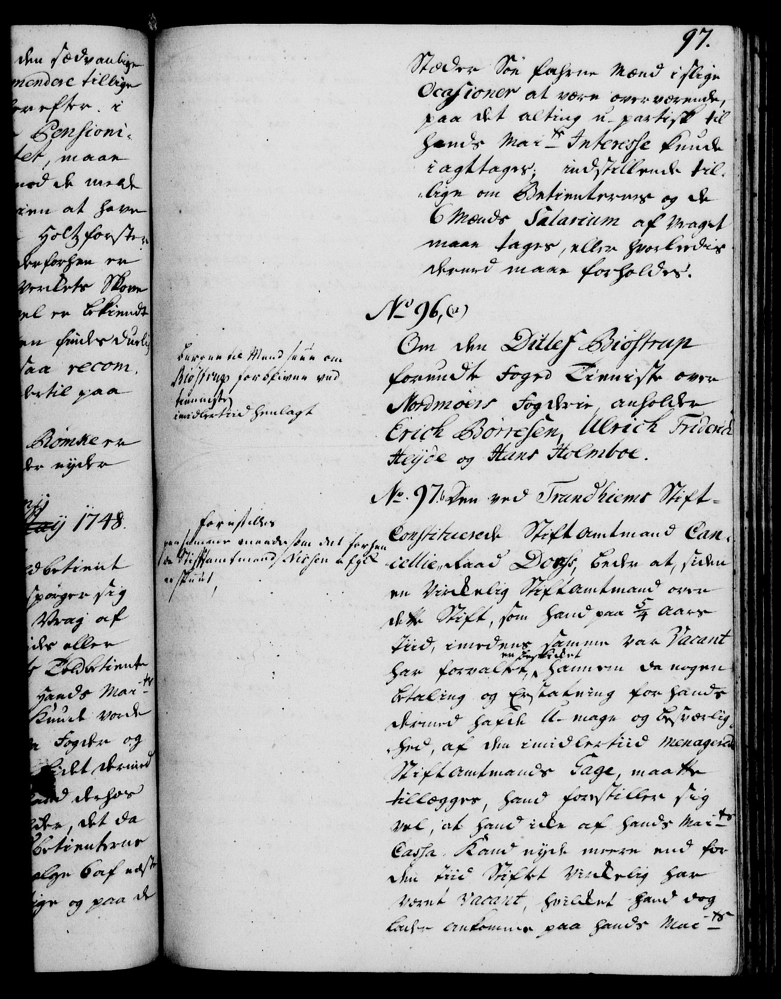 Rentekammeret, Kammerkanselliet, RA/EA-3111/G/Gh/Gha/L0029: Norsk ekstraktmemorialprotokoll (merket RK 53.74), 1748-1749, s. 97