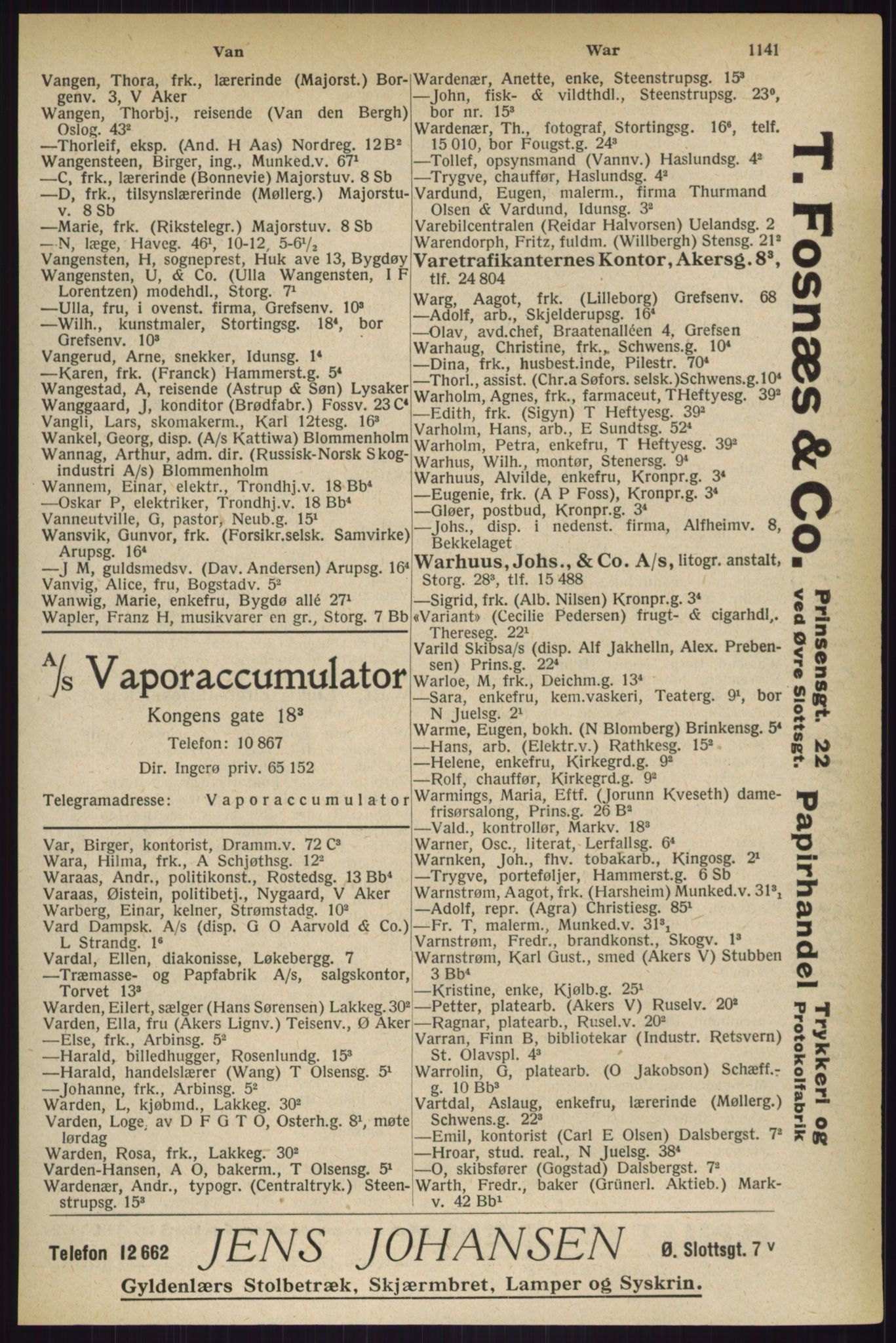 Kristiania/Oslo adressebok, PUBL/-, 1927, s. 1141