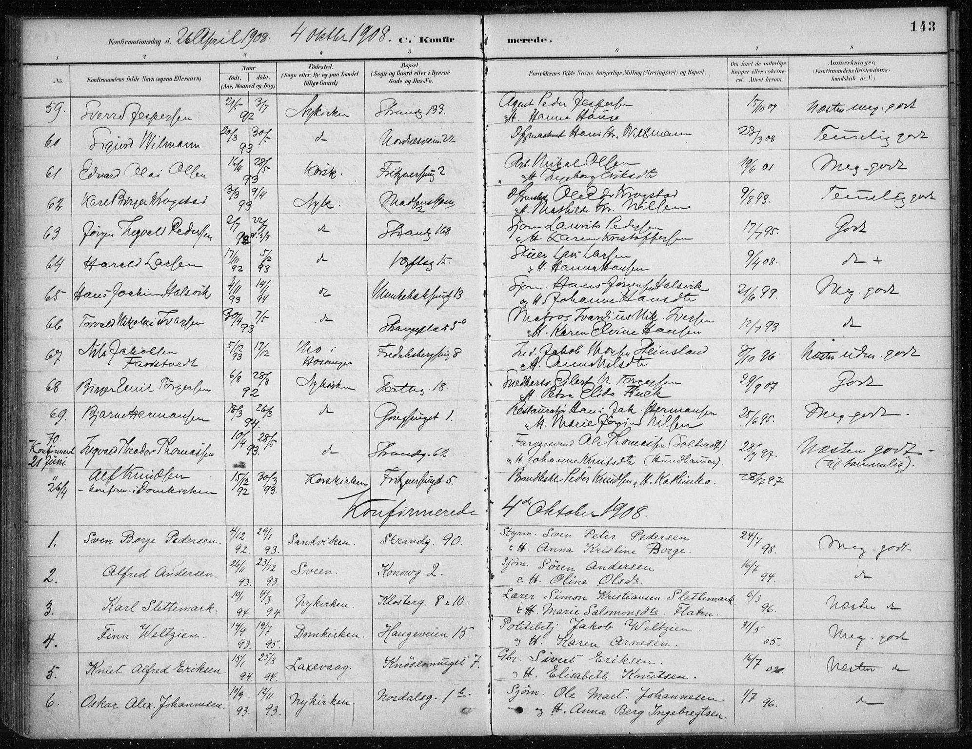 Nykirken Sokneprestembete, AV/SAB-A-77101/H/Haa/L0027: Ministerialbok nr. C 6, 1886-1913, s. 143