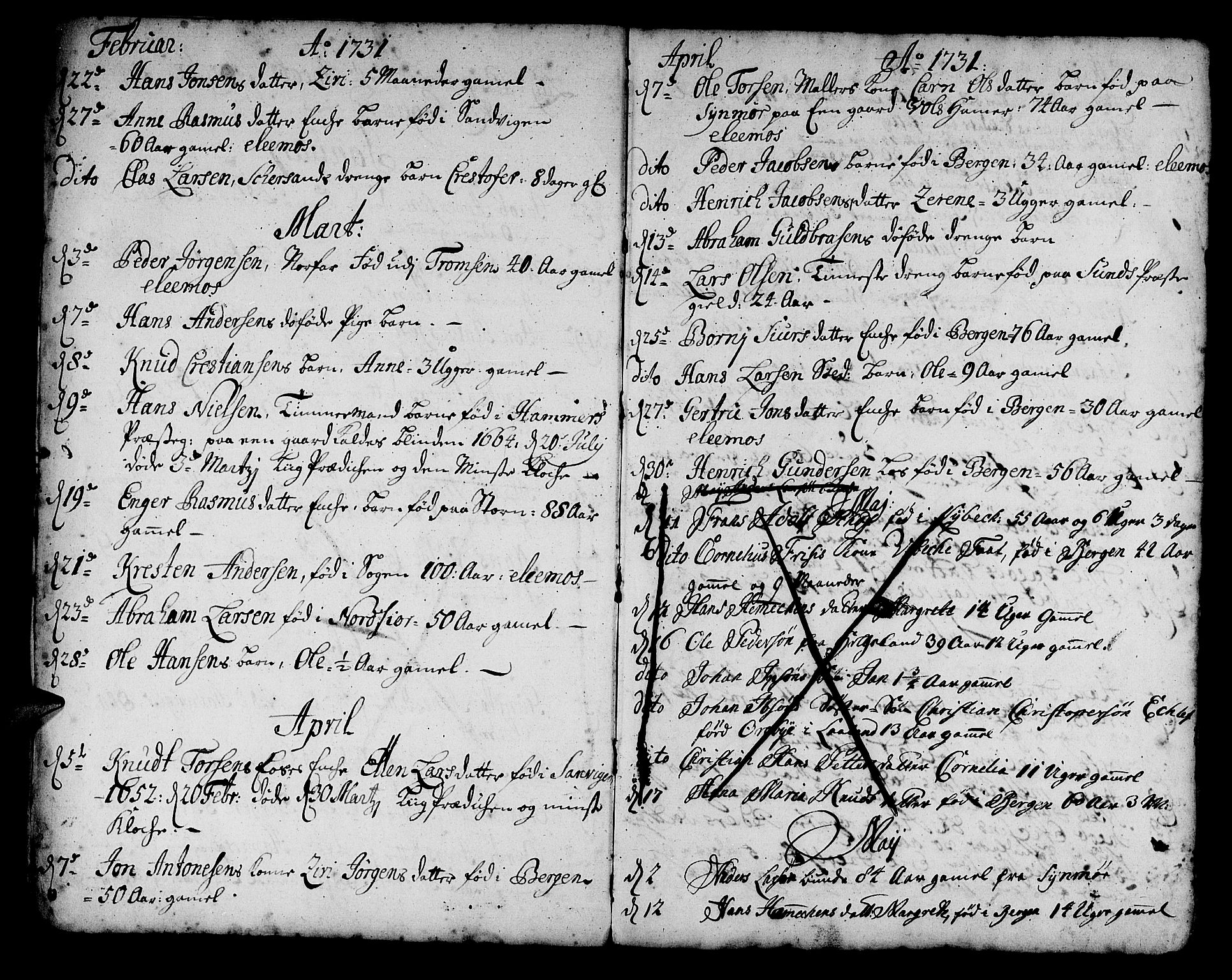 Korskirken sokneprestembete, AV/SAB-A-76101/H/Haa/L0011: Ministerialbok nr. A 11, 1731-1785, s. 2