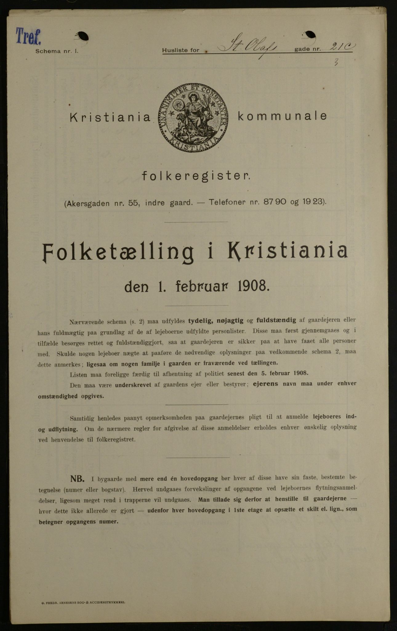 OBA, Kommunal folketelling 1.2.1908 for Kristiania kjøpstad, 1908, s. 79487