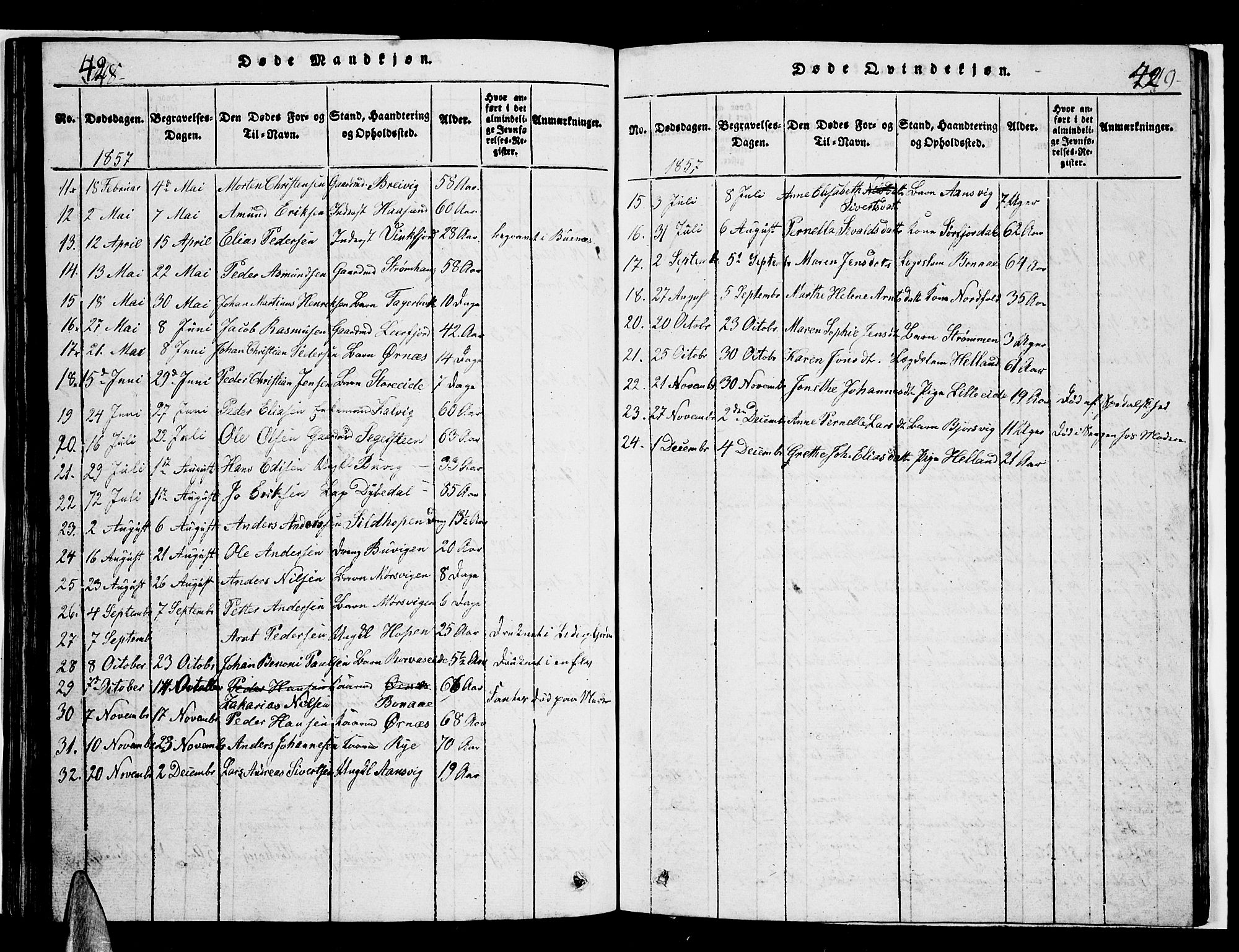 Ministerialprotokoller, klokkerbøker og fødselsregistre - Nordland, AV/SAT-A-1459/853/L0773: Klokkerbok nr. 853C01, 1821-1859, s. 428-429