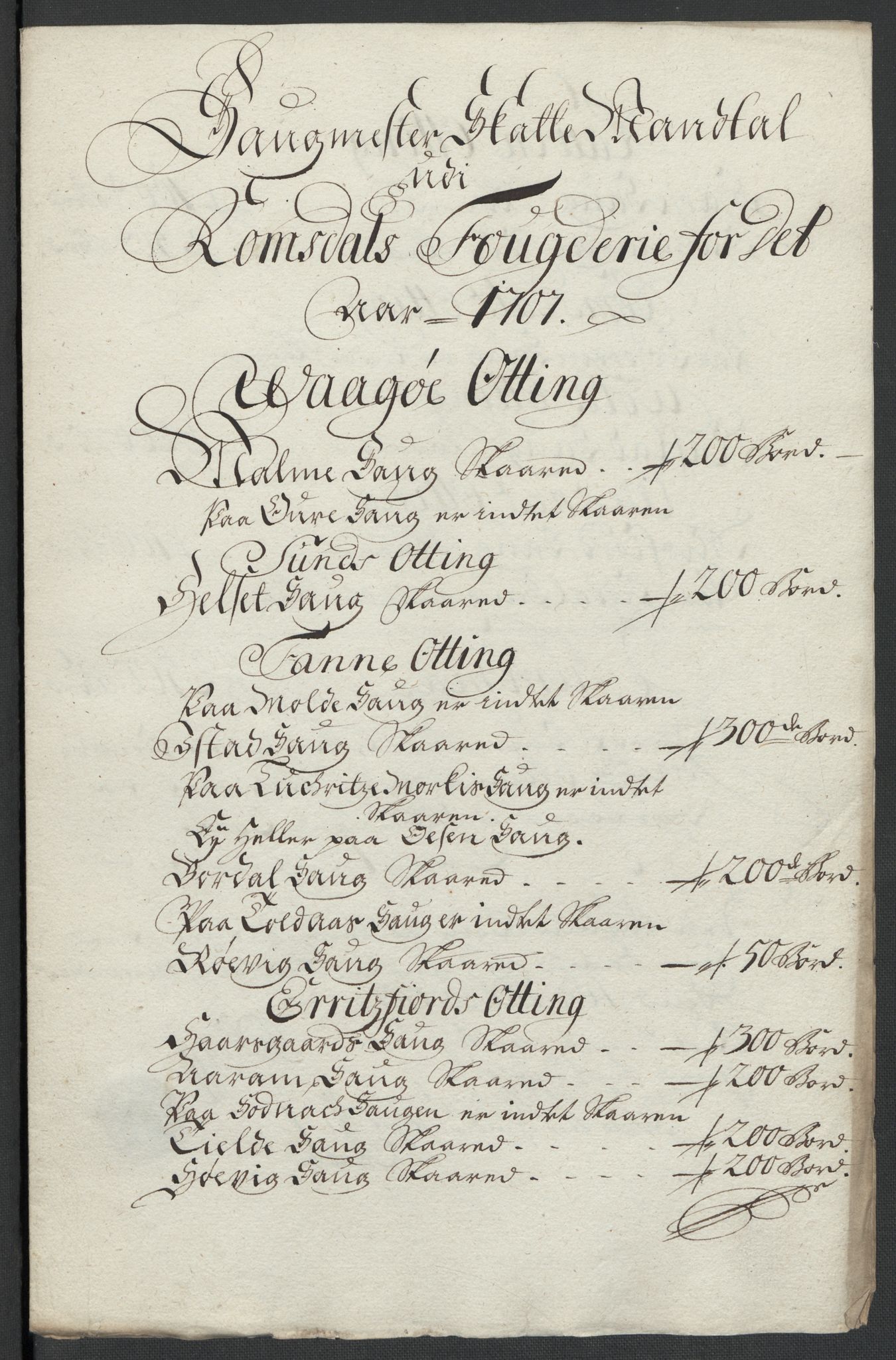 Rentekammeret inntil 1814, Reviderte regnskaper, Fogderegnskap, RA/EA-4092/R55/L3658: Fogderegnskap Romsdal, 1707-1708, s. 80