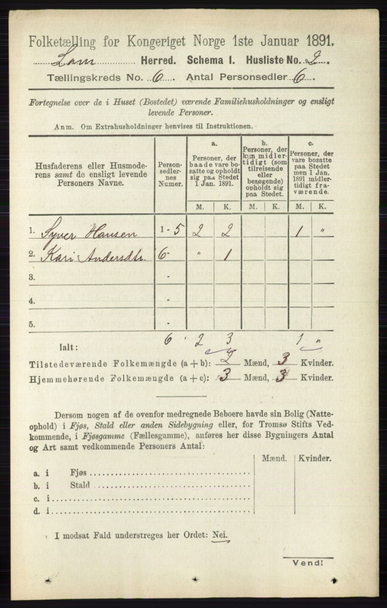 RA, Folketelling 1891 for 0514 Lom herred, 1891, s. 2305