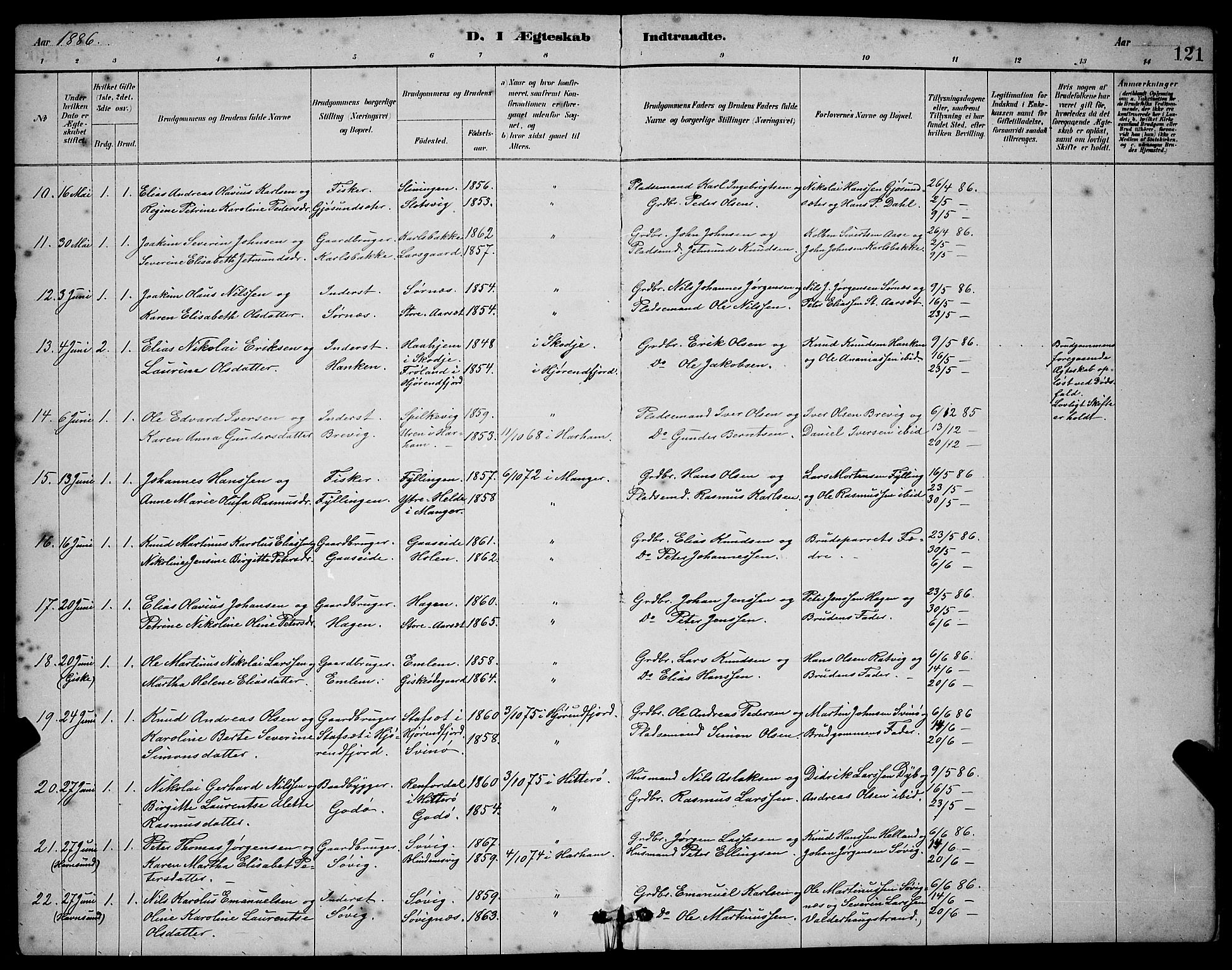 Ministerialprotokoller, klokkerbøker og fødselsregistre - Møre og Romsdal, SAT/A-1454/528/L0430: Klokkerbok nr. 528C11, 1884-1899, s. 121