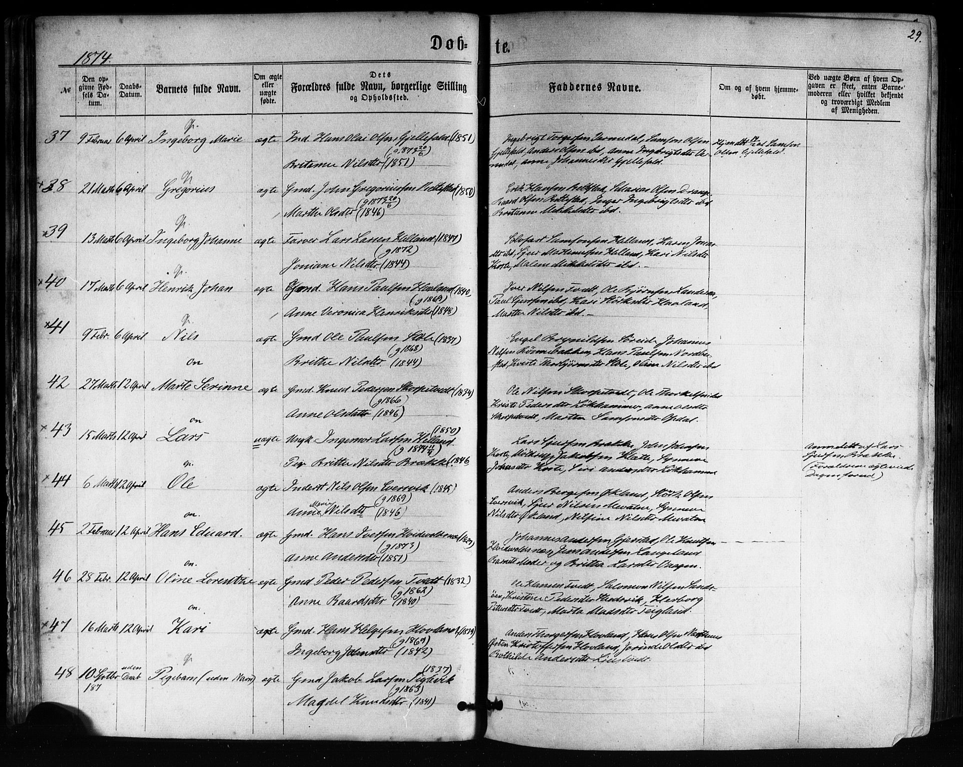 Tysnes sokneprestembete, AV/SAB-A-78601/H/Haa: Ministerialbok nr. A 12, 1872-1886, s. 29