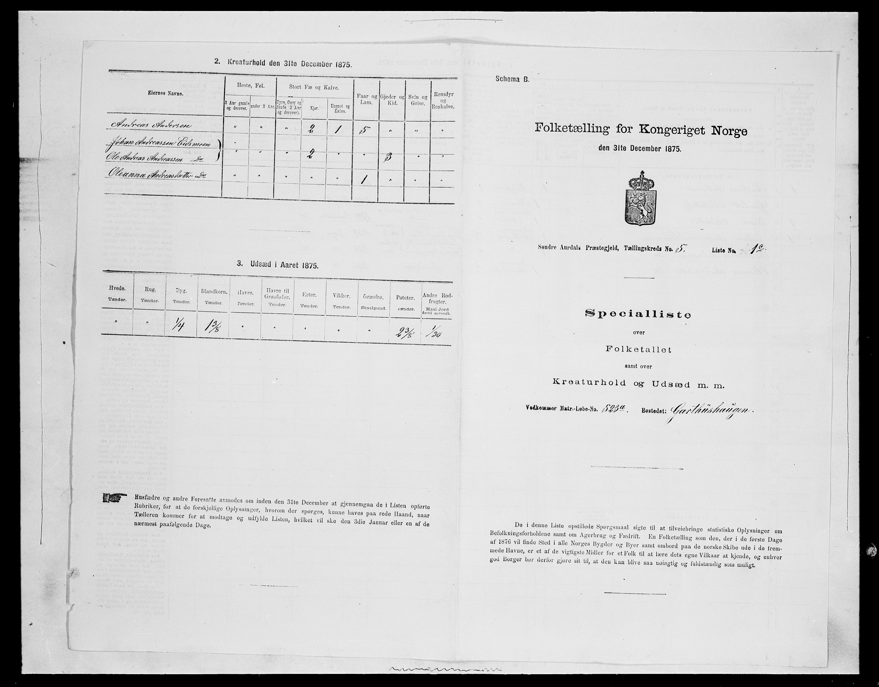 SAH, Folketelling 1875 for 0540P Sør-Aurdal prestegjeld, 1875, s. 946