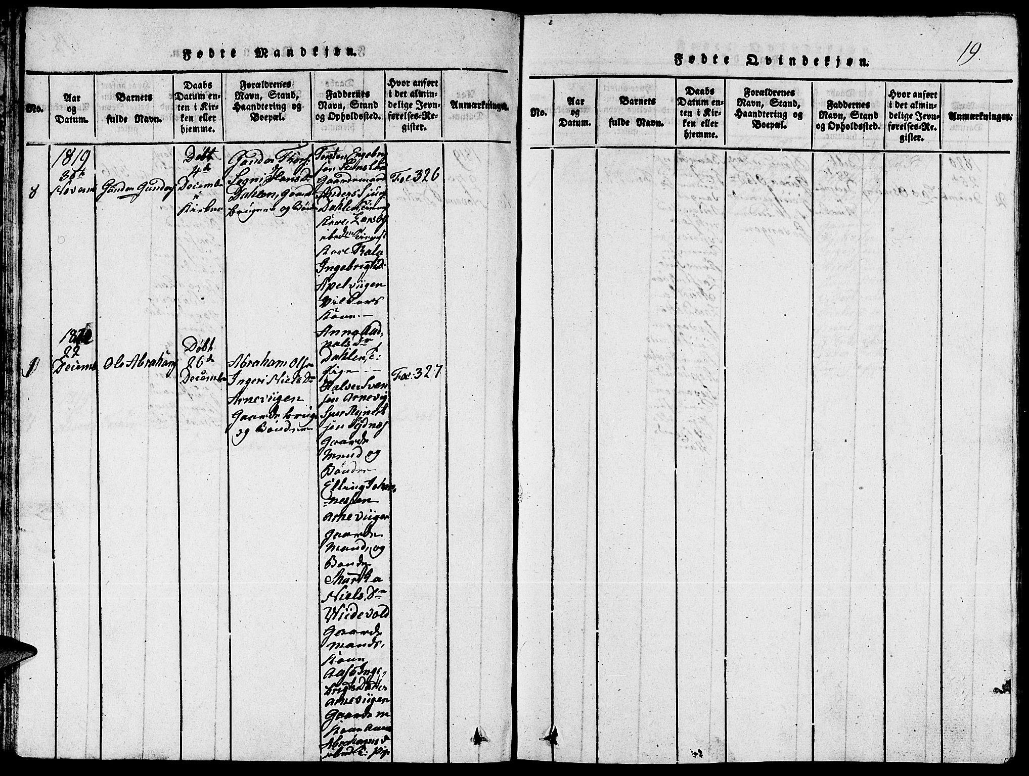 Fjelberg sokneprestembete, SAB/A-75201/H/Hab: Klokkerbok nr. A 1, 1816-1823, s. 19