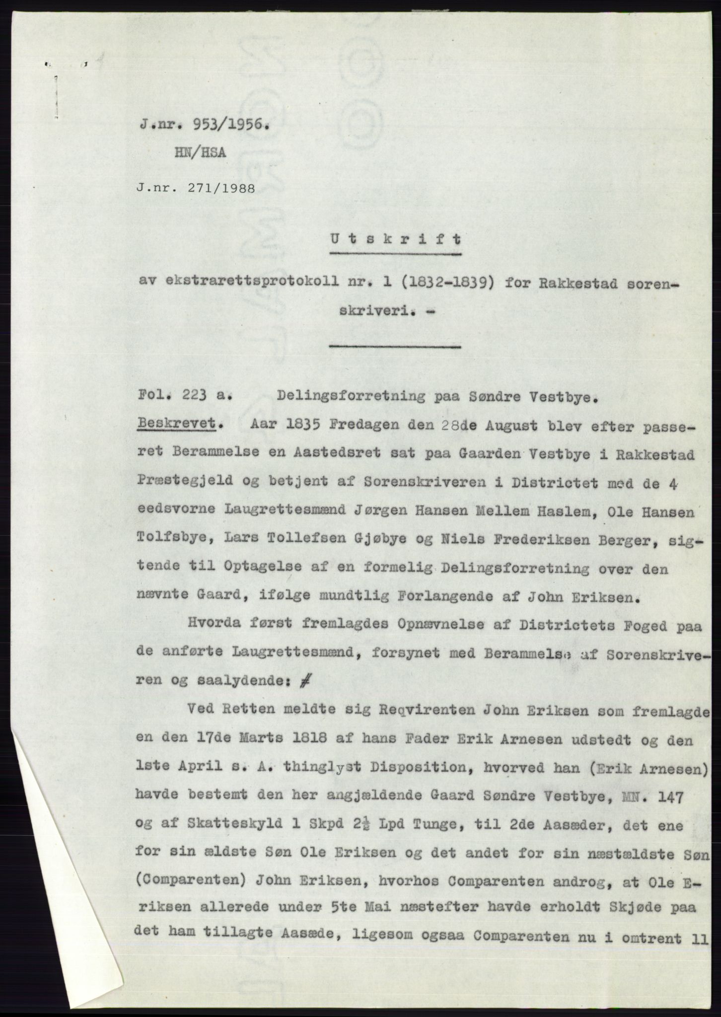 Statsarkivet i Oslo, SAO/A-10621/Z/Zd/L0005: Avskrifter, j.nr 801-1262/1956, 1956, s. 45
