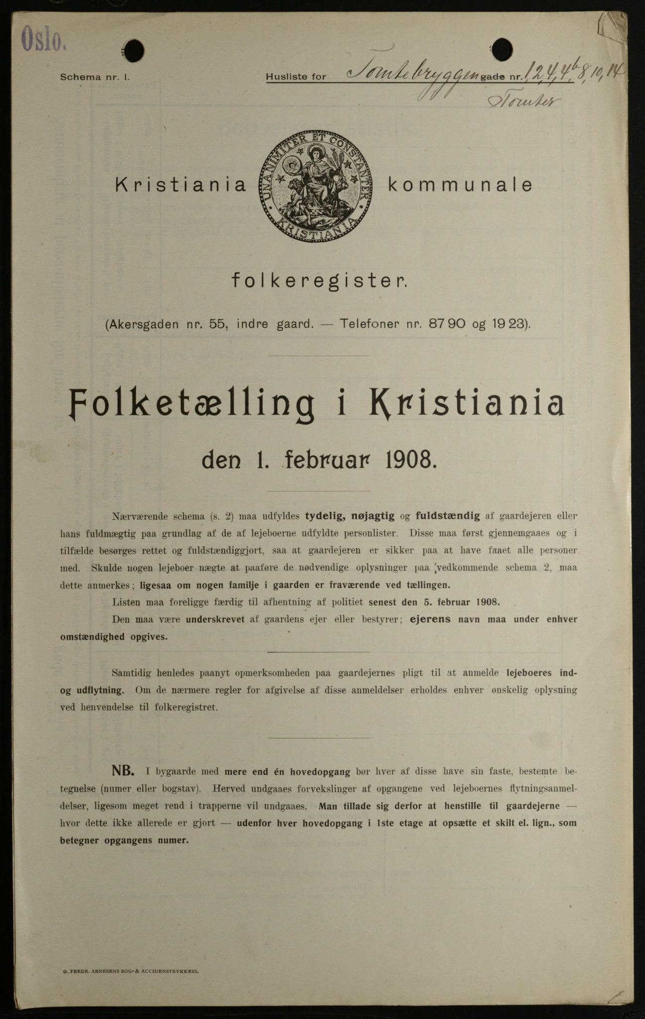 OBA, Kommunal folketelling 1.2.1908 for Kristiania kjøpstad, 1908, s. 101990