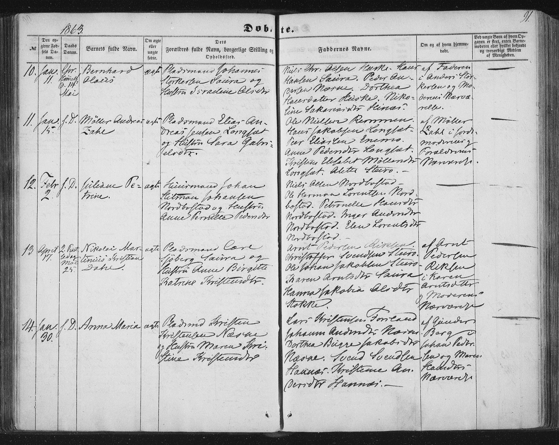 Ministerialprotokoller, klokkerbøker og fødselsregistre - Nordland, AV/SAT-A-1459/838/L0550: Ministerialbok nr. 838A08, 1855-1865, s. 91