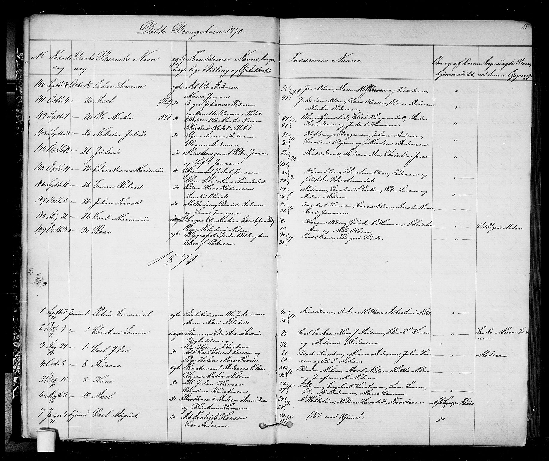 Halden prestekontor Kirkebøker, AV/SAO-A-10909/G/Ga/L0006: Klokkerbok nr. 6, 1869-1884, s. 15