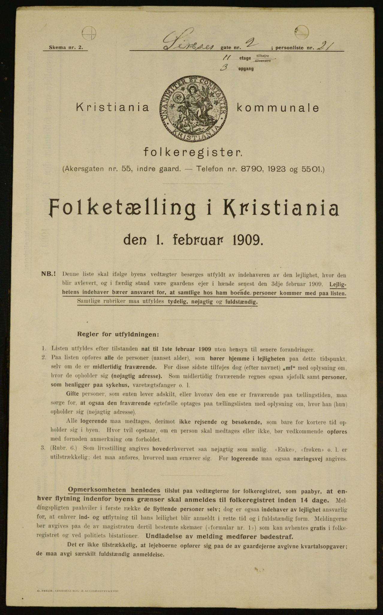 OBA, Kommunal folketelling 1.2.1909 for Kristiania kjøpstad, 1909, s. 85911