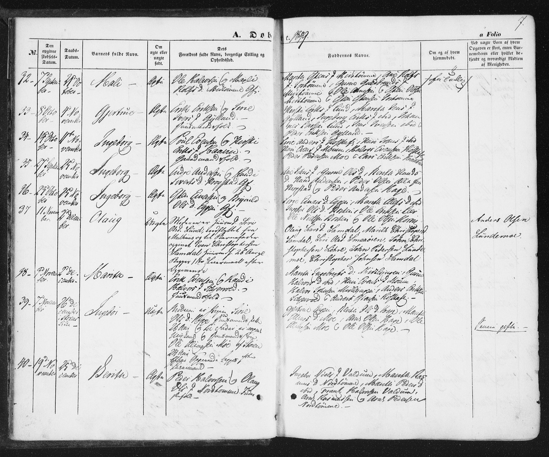 Ministerialprotokoller, klokkerbøker og fødselsregistre - Sør-Trøndelag, AV/SAT-A-1456/692/L1103: Ministerialbok nr. 692A03, 1849-1870, s. 7