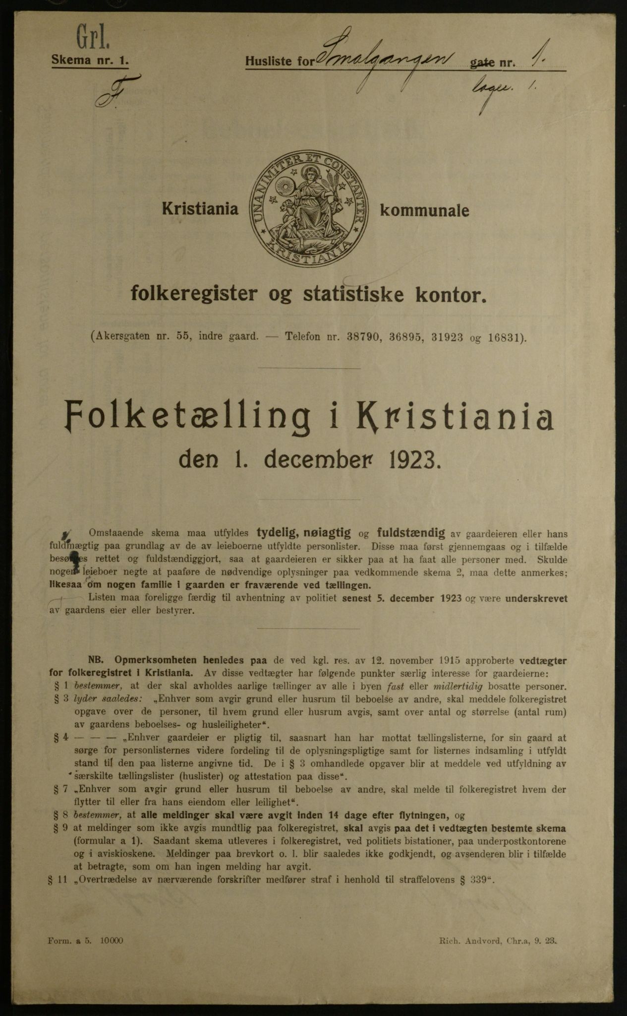 OBA, Kommunal folketelling 1.12.1923 for Kristiania, 1923, s. 107082