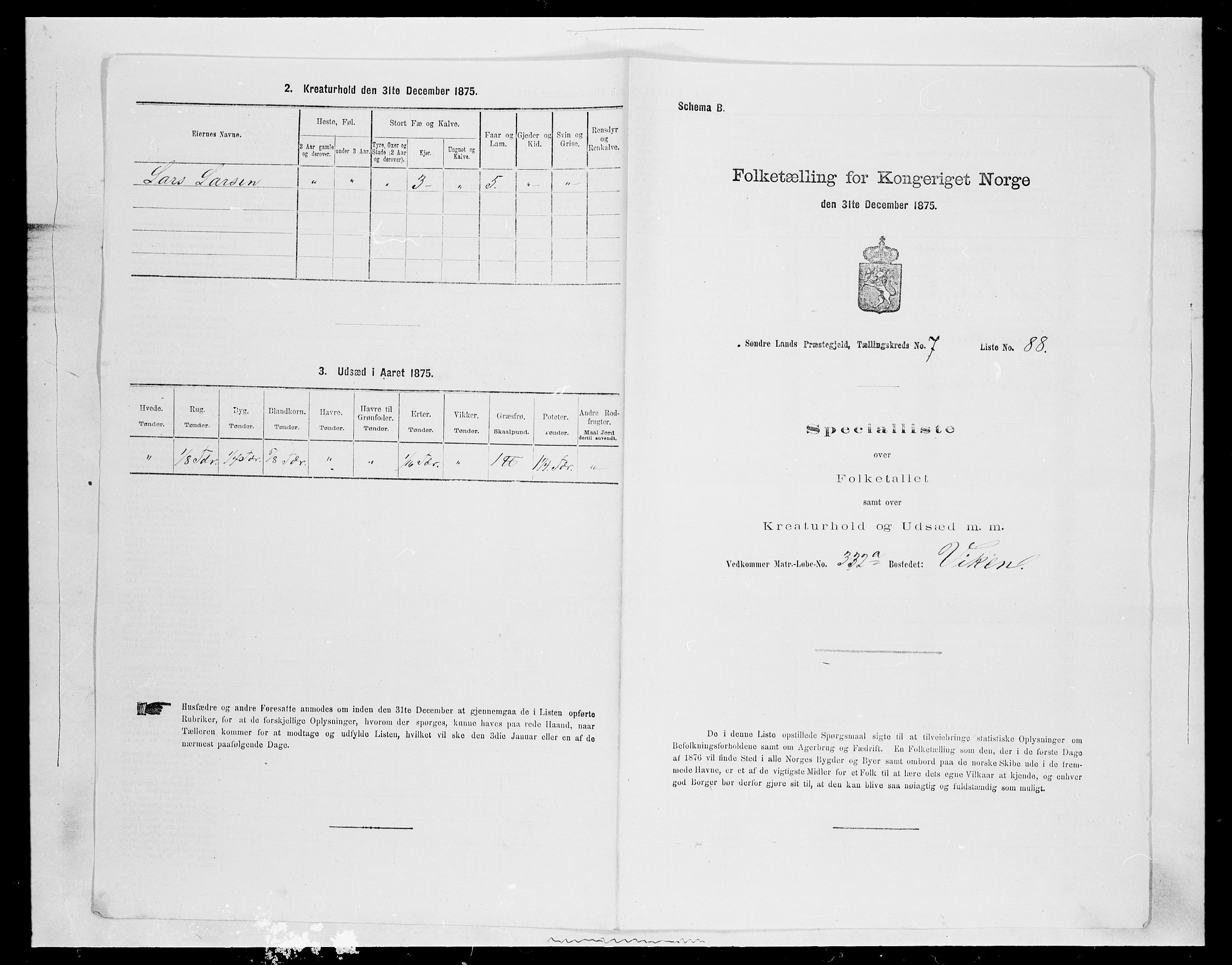 SAH, Folketelling 1875 for 0536P Søndre Land prestegjeld, 1875, s. 1190