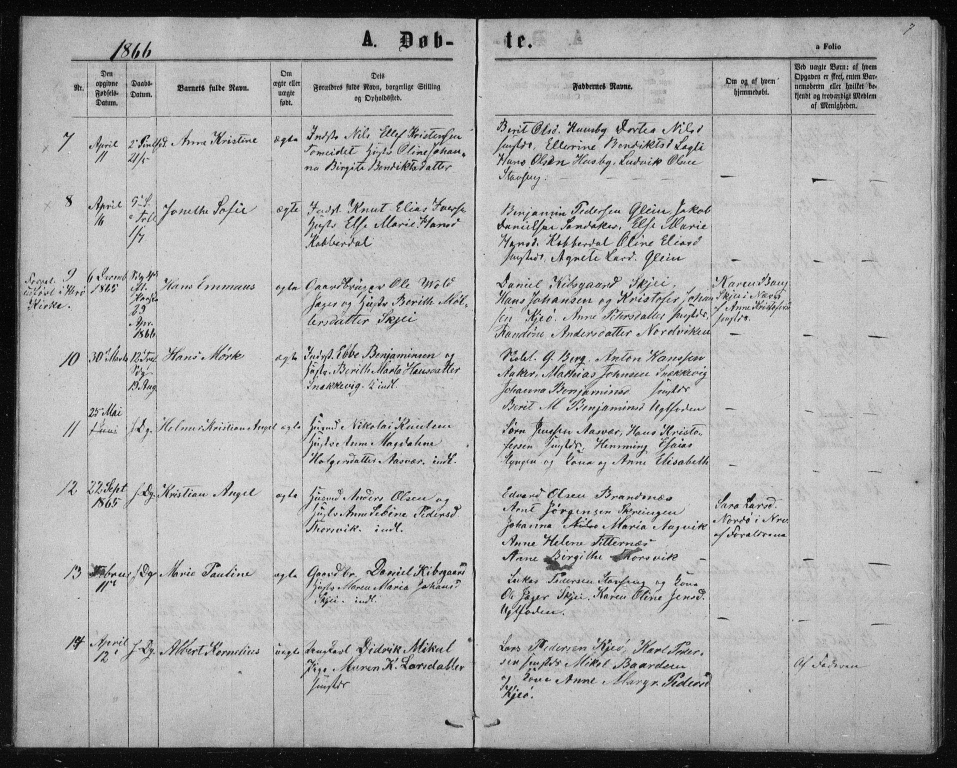 Ministerialprotokoller, klokkerbøker og fødselsregistre - Nordland, AV/SAT-A-1459/835/L0531: Klokkerbok nr. 835C03, 1865-1877, s. 7