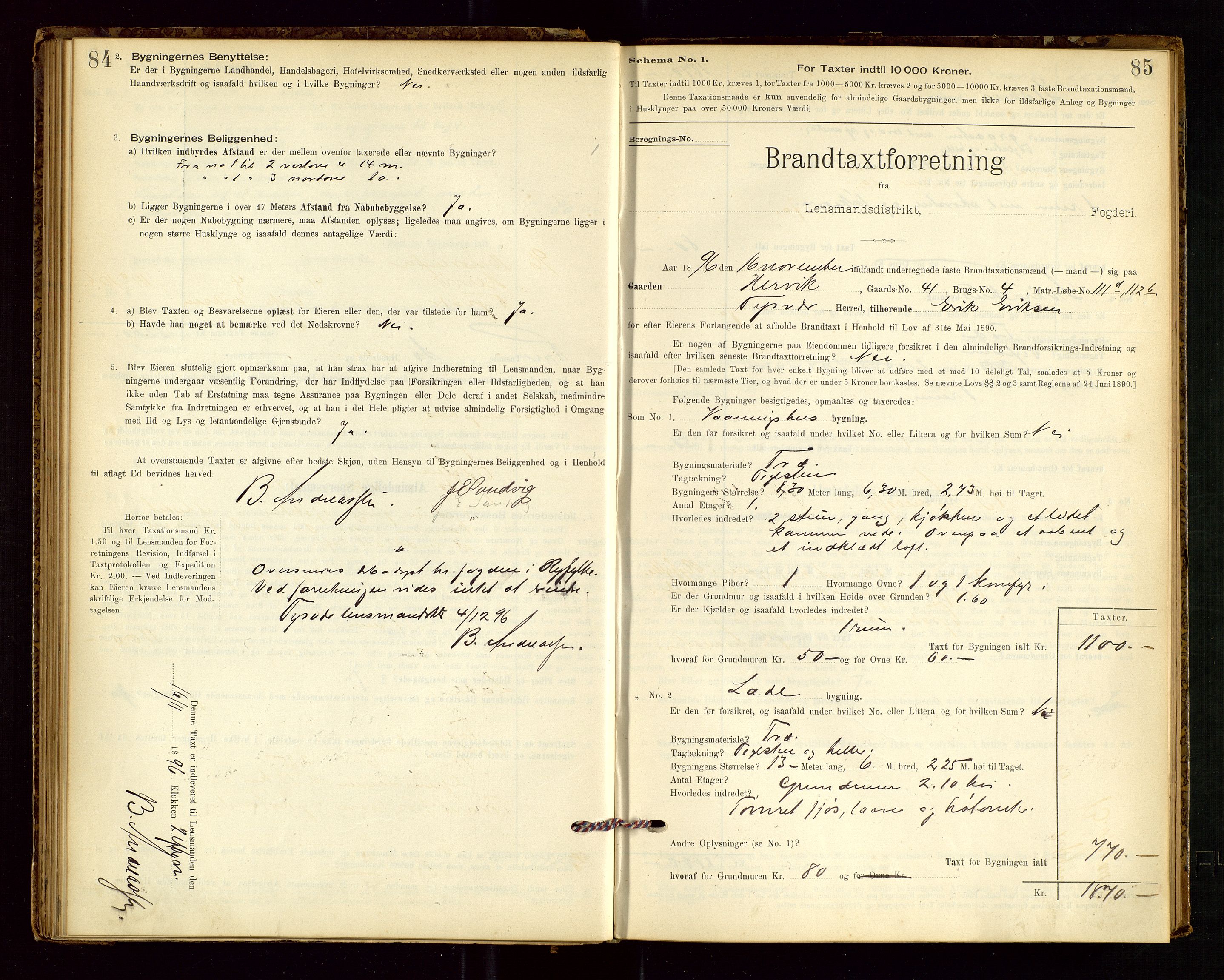 Tysvær lensmannskontor, AV/SAST-A-100192/Gob/L0001: "Brandtaxationsprotokol for Tysvær Lensmandsdistrikt Ryfylke Fogderi", 1894-1916, s. 84-85