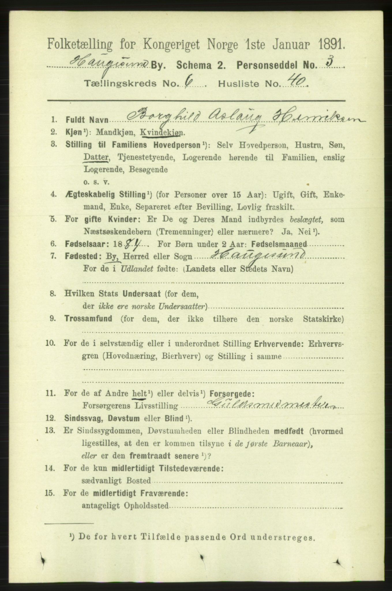 RA, Folketelling 1891 for 1106 Haugesund kjøpstad, 1891, s. 3054