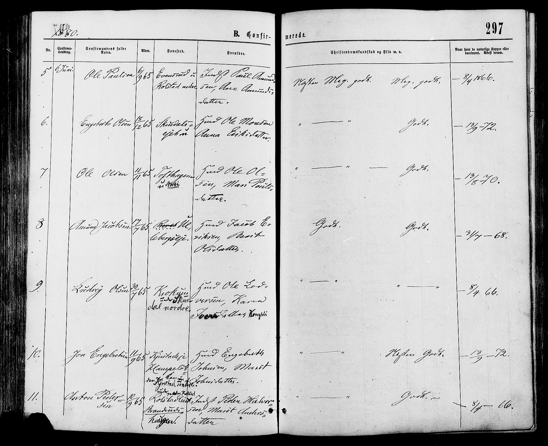 Sør-Fron prestekontor, SAH/PREST-010/H/Ha/Haa/L0002: Ministerialbok nr. 2, 1864-1880, s. 297