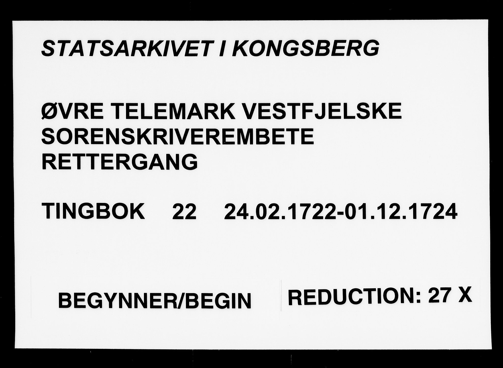 Vest-Telemark sorenskriveri, AV/SAKO-A-134/F/Fa/L0022: Tingbok, 1722-1724