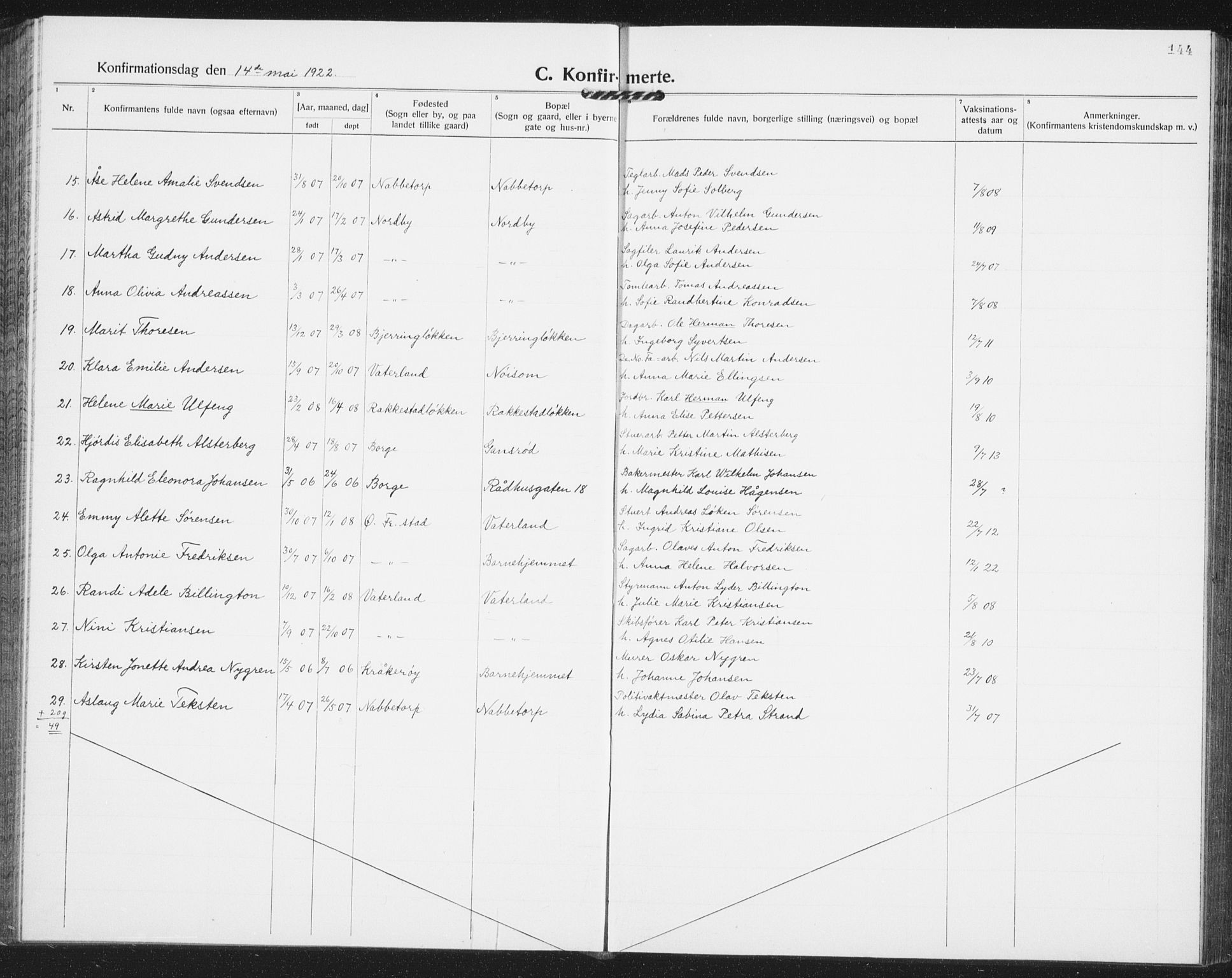 Østre Fredrikstad prestekontor Kirkebøker, AV/SAO-A-10907/G/Ga/L0003: Klokkerbok nr. 3, 1920-1940, s. 144