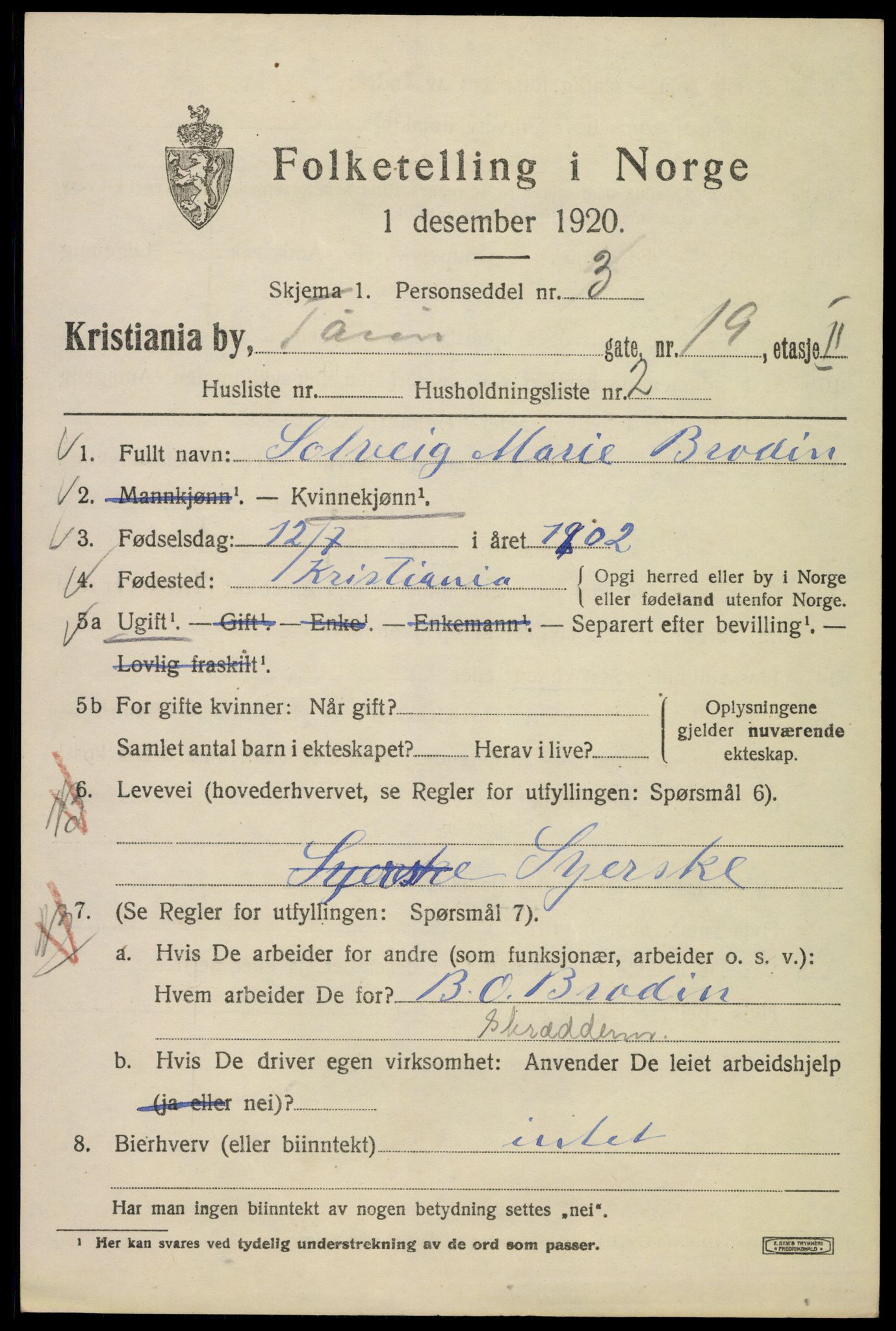 SAO, Folketelling 1920 for 0301 Kristiania kjøpstad, 1920, s. 605541