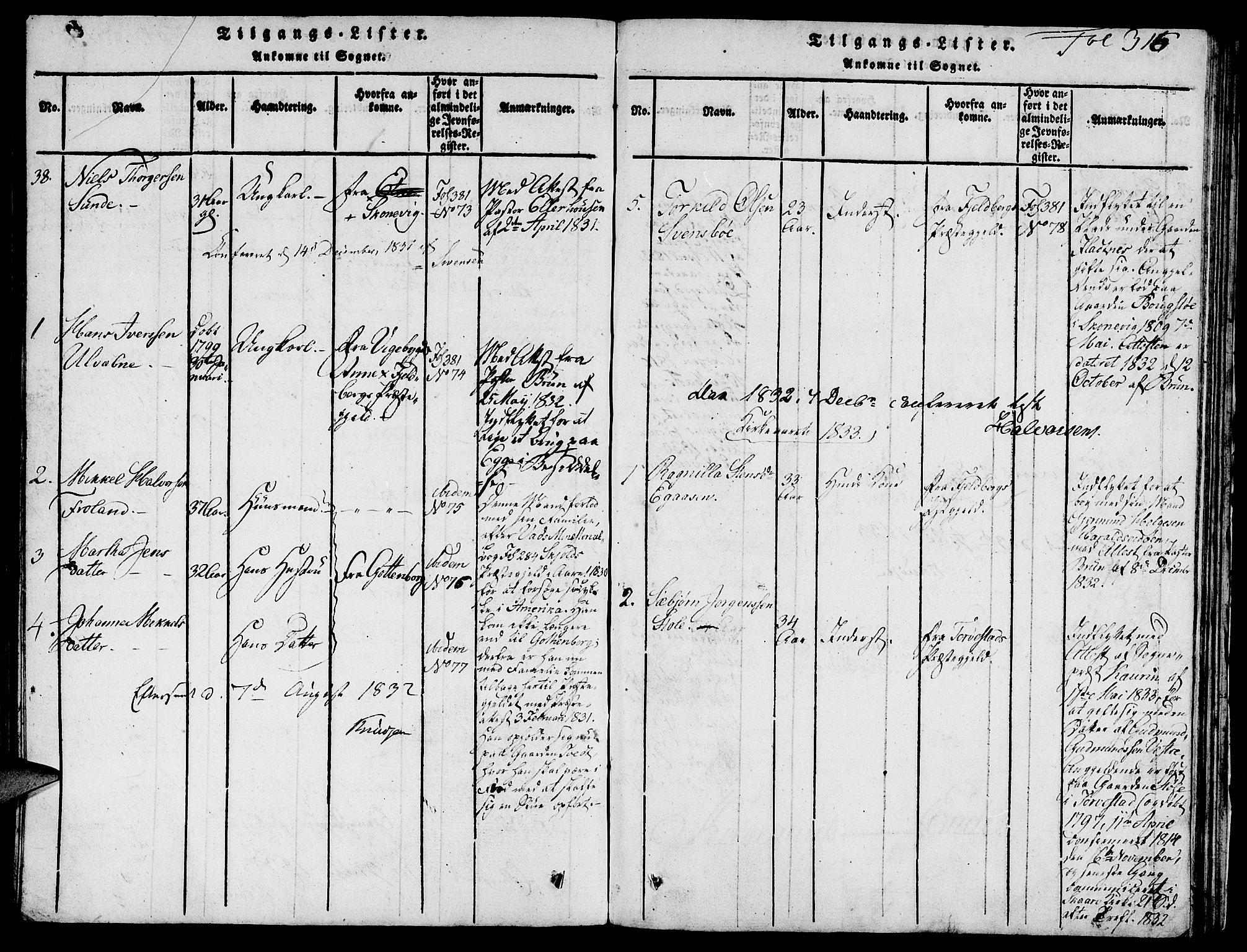 Skjold sokneprestkontor, SAST/A-101847/H/Ha/Hab/L0001: Klokkerbok nr. B 1, 1815-1835, s. 316