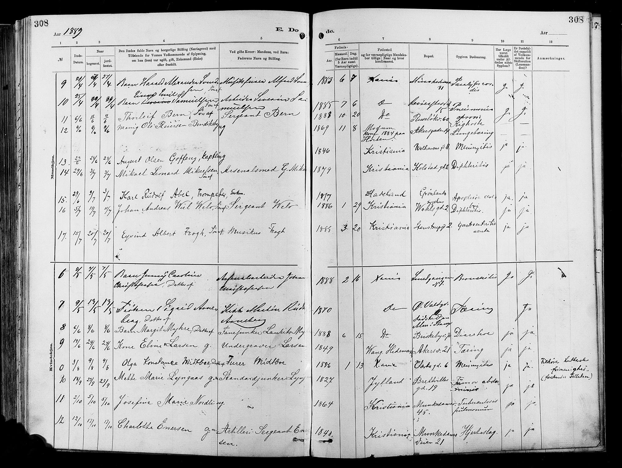 Garnisonsmenigheten Kirkebøker, SAO/A-10846/F/Fa/L0012: Ministerialbok nr. 12, 1880-1893, s. 308
